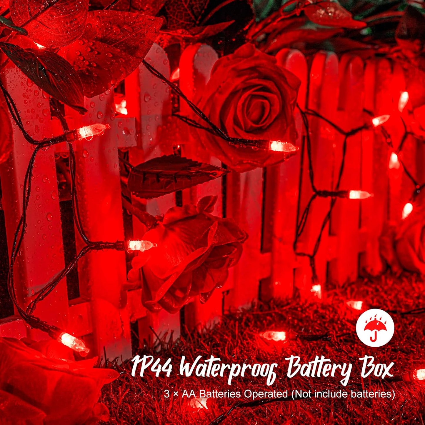 Battery Operated Red String Lights, 2 Pack 18 Feet 50 LED Clear Mini String Lights with 8 Modes Waterproof Tree Lights for Xmas Outdoor Indoor Holiday Party Garden Decor