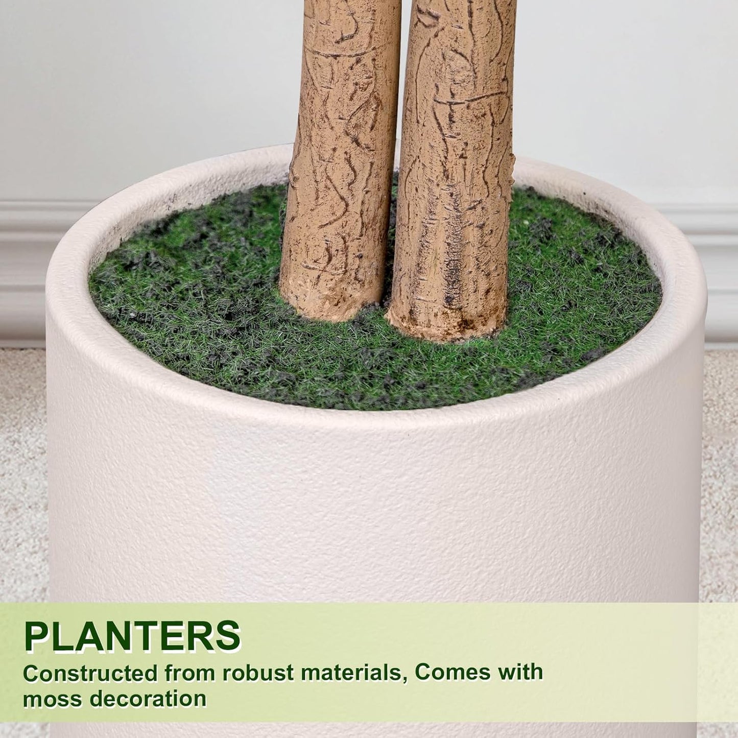 5FT Artificial Ficus Tree with White Planter, Realistic Faux Silk Indoor Outdoor Plant for Home Office Living Room, Porch, Garden Decor