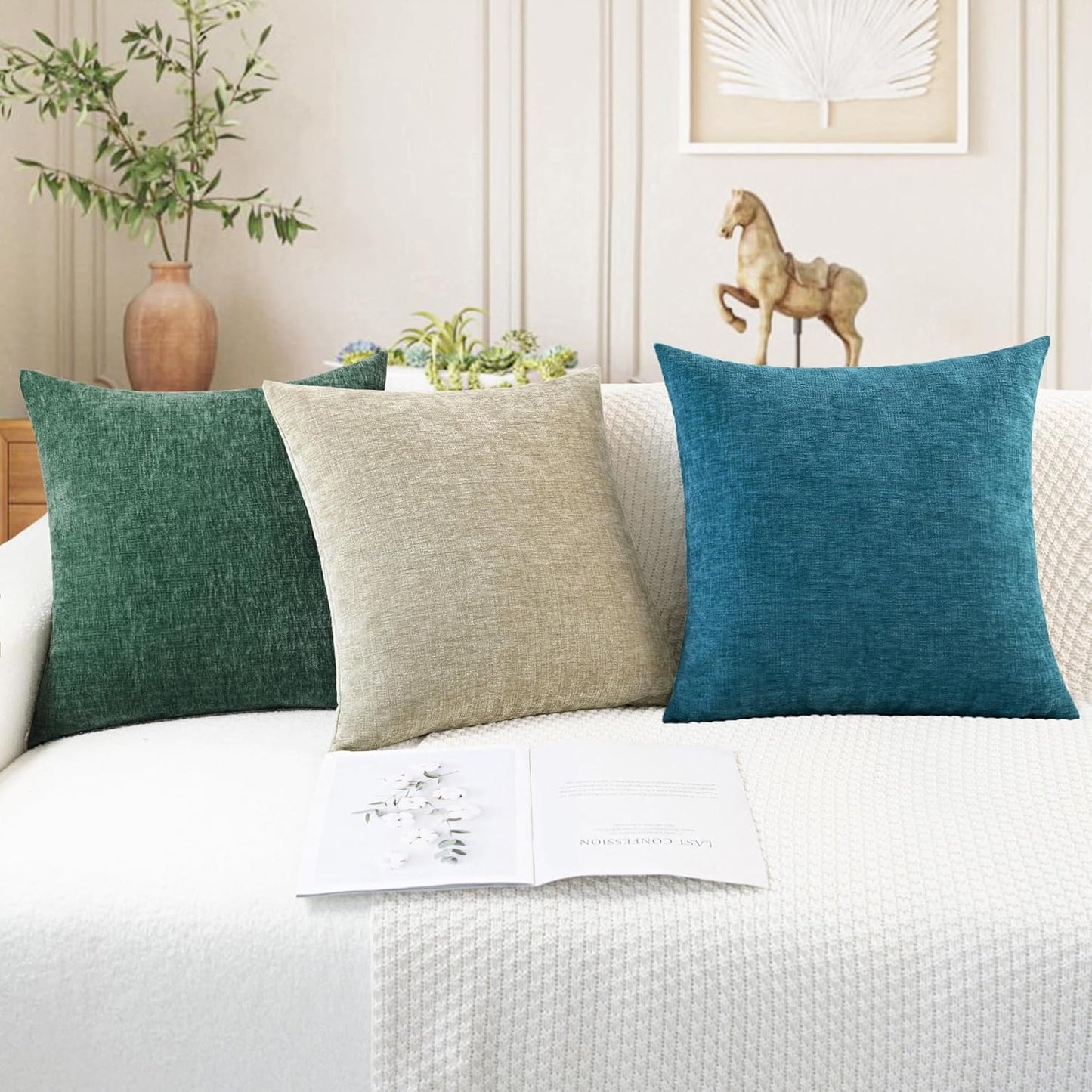 CaliTime Throw Pillow Covers Decorative 18 X 18 Inches Pack of 4 Cozy Chenille Cushion Cases for Couch Sofa Bed Living Room Home Ocean Blue