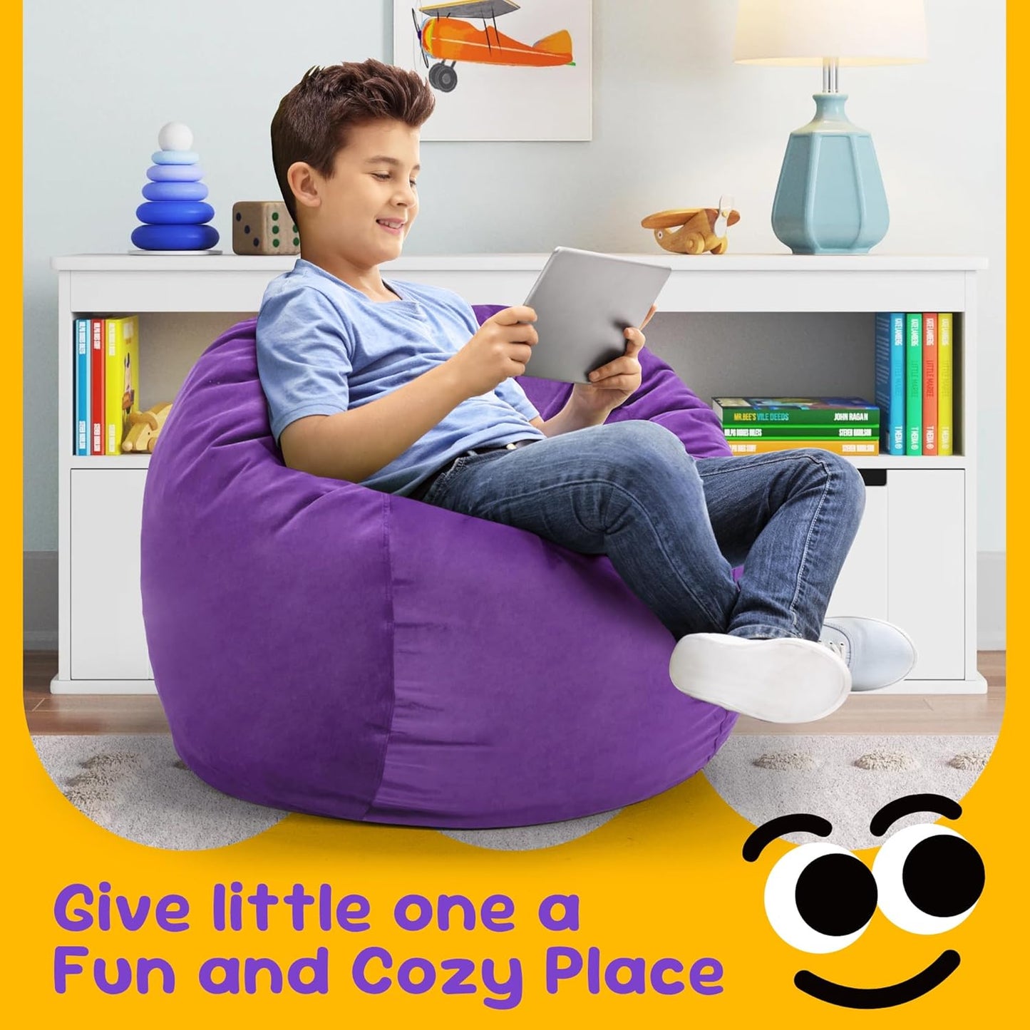 Hobestluk Bean Bag Chairs 2.5FT Bean Bag Chair with Memory Foam Filled & Machine Washable Cover,Beanbag Chair, Small Bean Bag Chairs for Playroom, Living Room, Bedroom