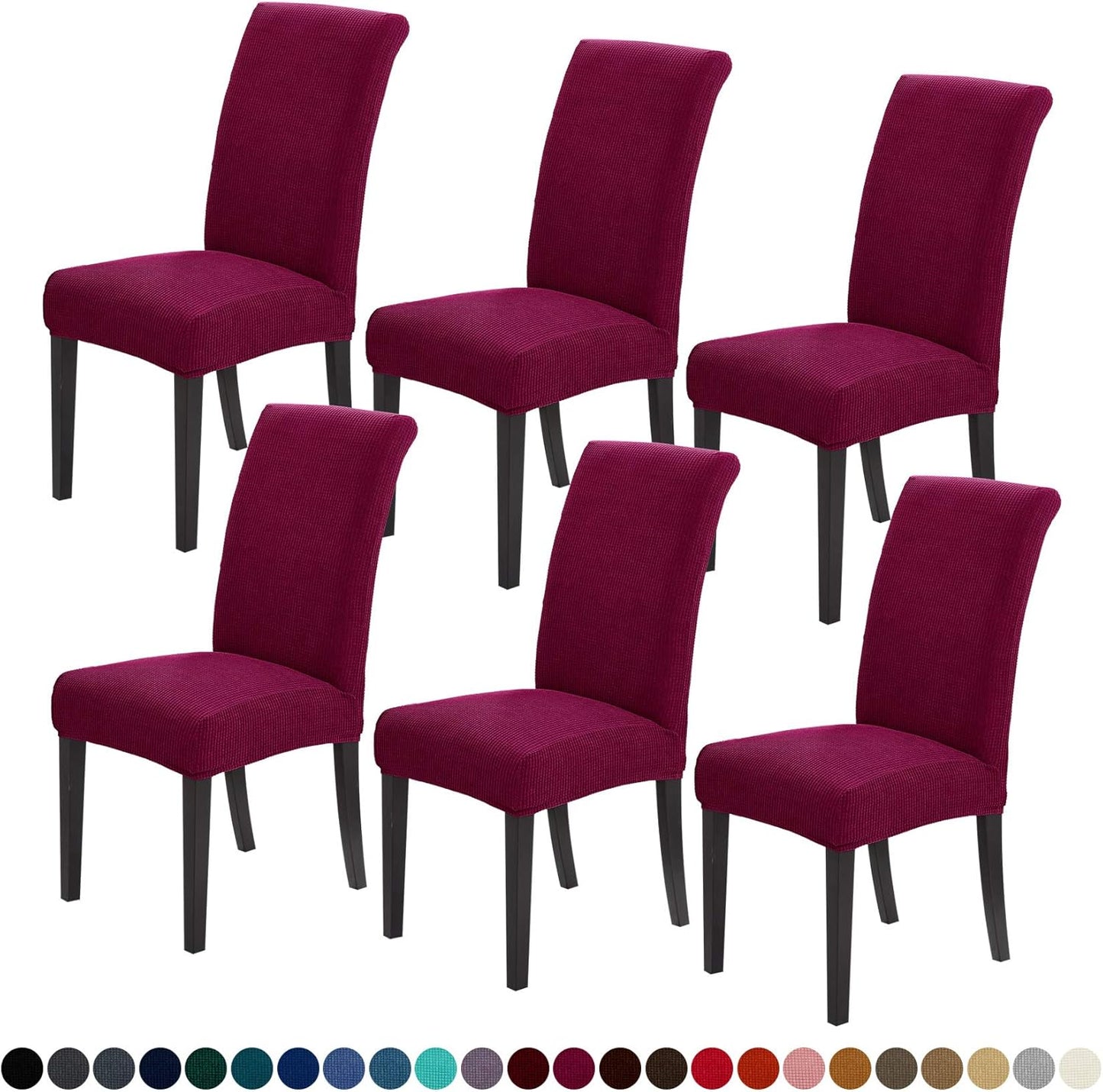 Joccun Chair Covers for Dining Room Set of 6,Dining Chair Slipcovers Stretch Dining Room Chair Covers Seat Protector,Washable Parsons Chair Cover for Home,Banquet(Wine Red,6 Pack)