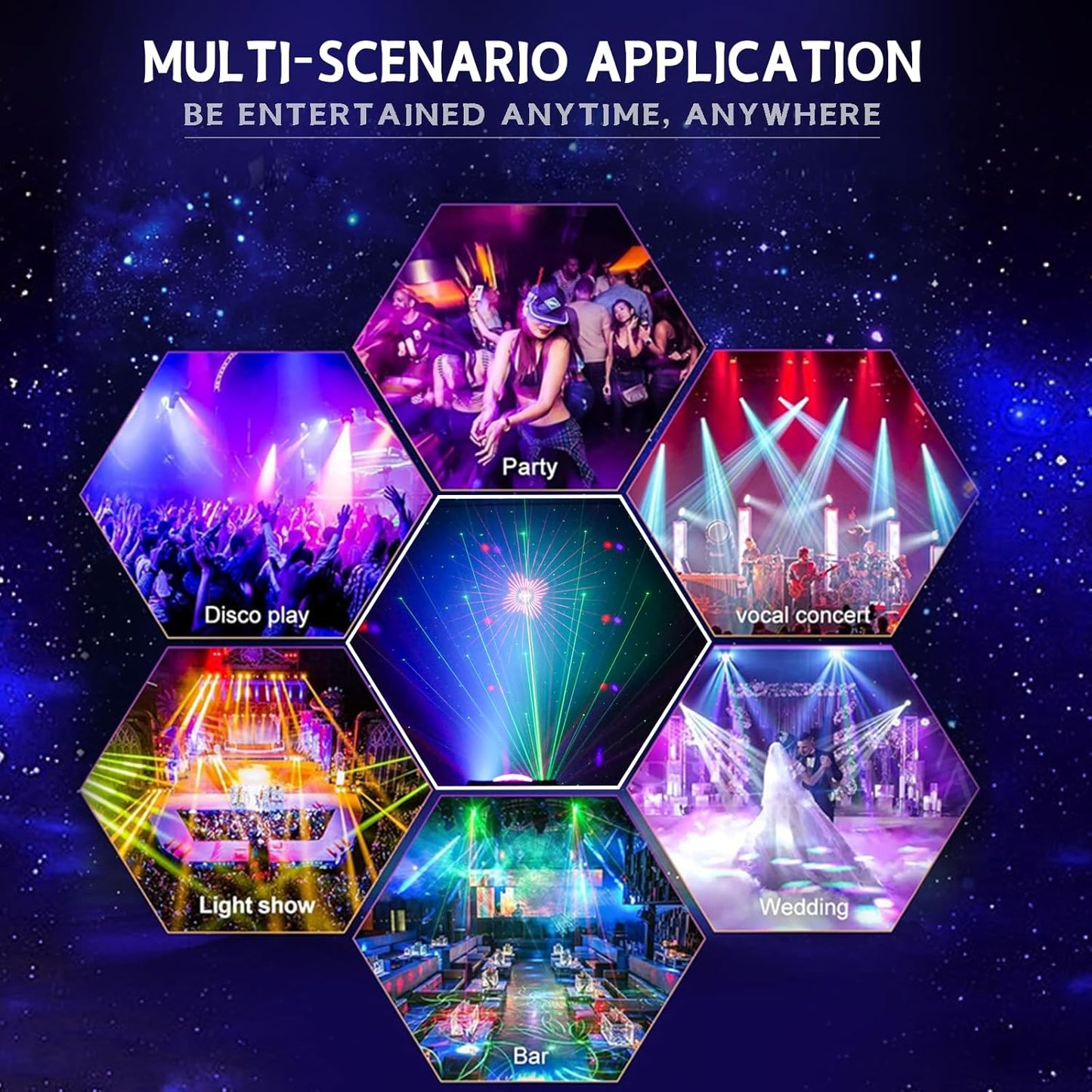 3-in-1 Disco Party Lights, LED DJ Rave Strobe Light, Sound Activated Remote Control Stage Light Projecter Dancing Lights for Wedding Birthday Christmas Holiday Music Show Dance (8.46“*4.52”*5.3“)