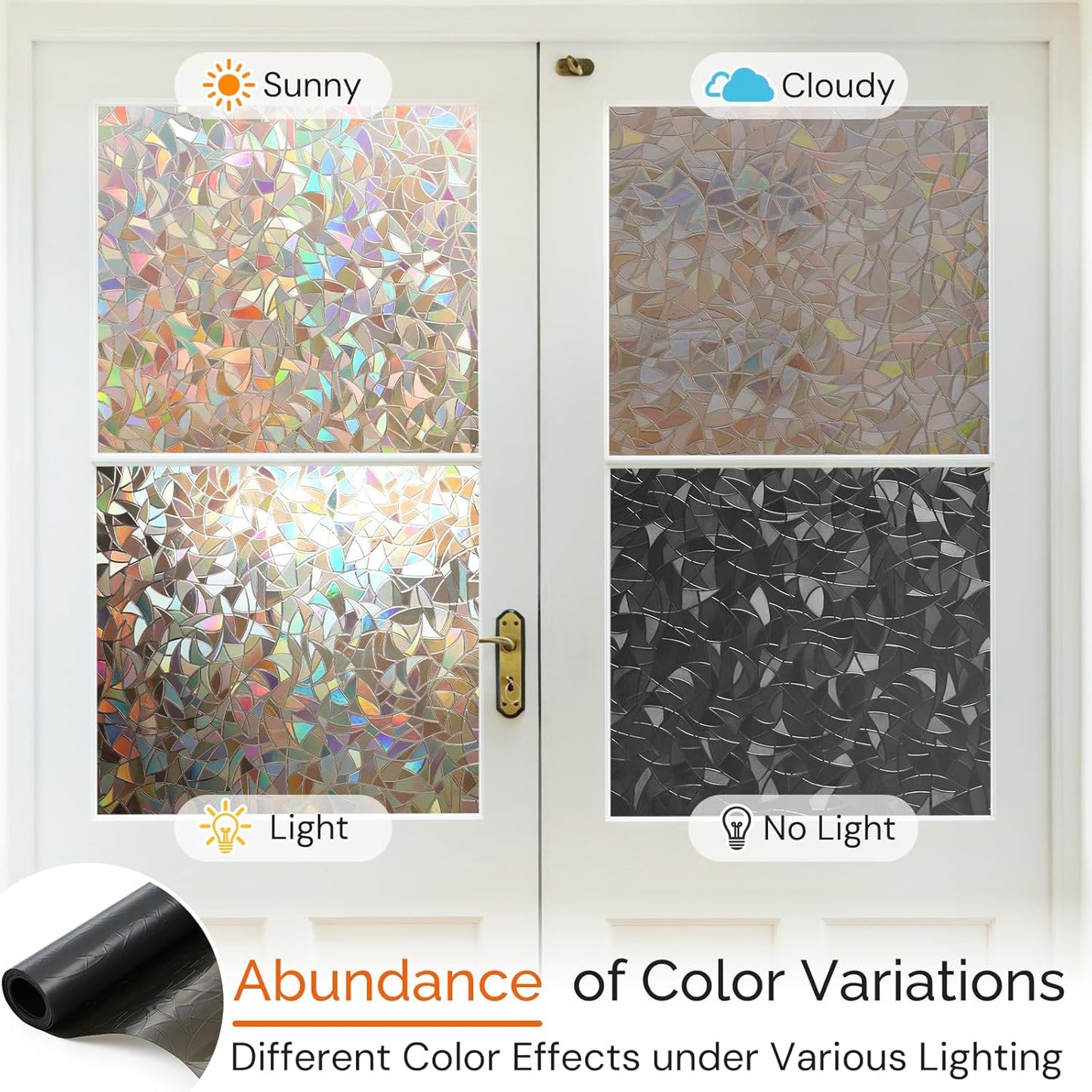 DOWELL Window Privacy Film, Rainbow Window Film, Decorative Stained Glass Clings, Static Cling Door Sticker, Non-Adhesive 3D Decals for Home UV Protection, Dark Brown, 35.4 x 78.5 inches