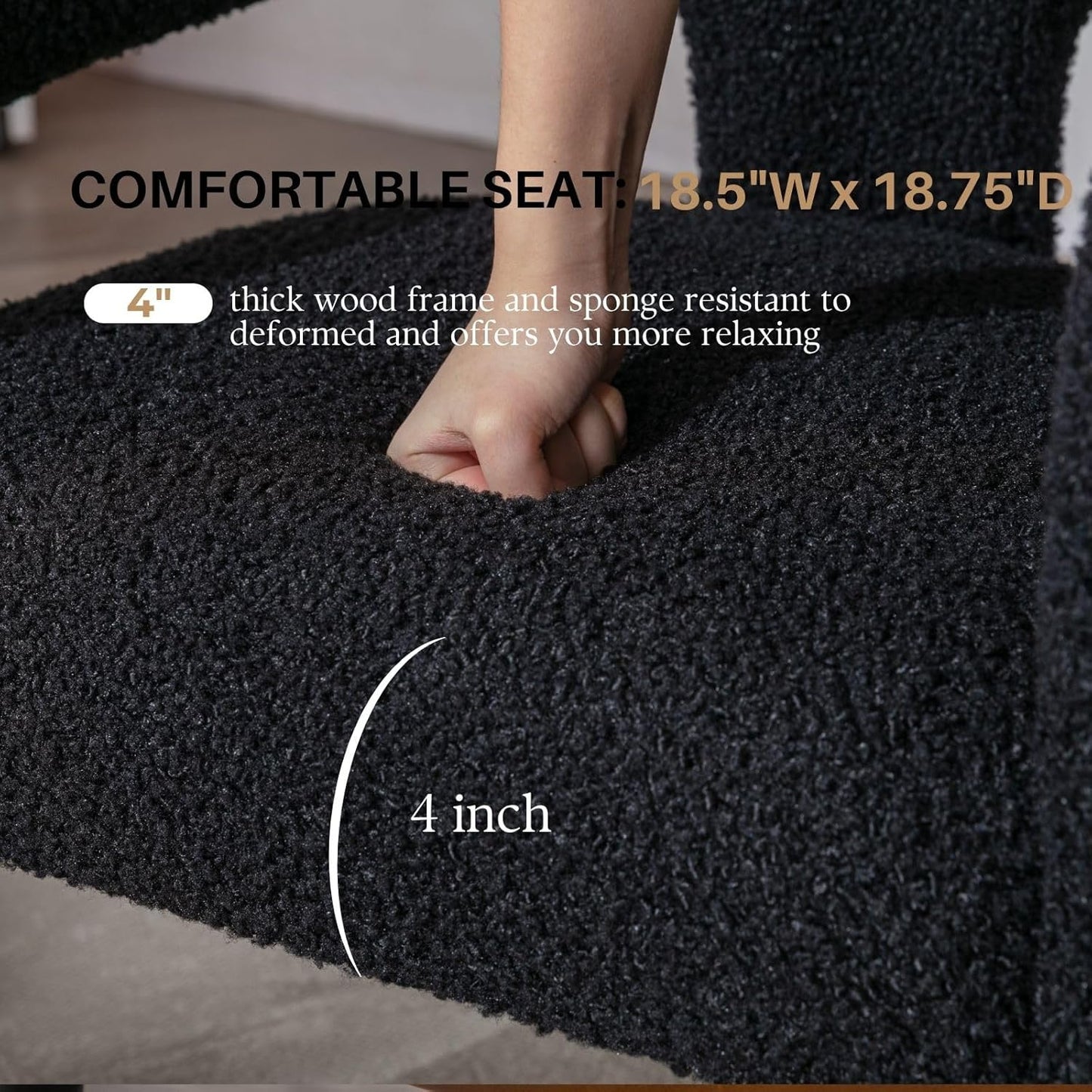 Black Sherpa Dining Chairs Set of 4, Modern Barrel Dining Room Chairs Upholstered Faux Fur Accent Chair with Arms and Round Back for Living Room Kitchen Armchair No Assembly Needed