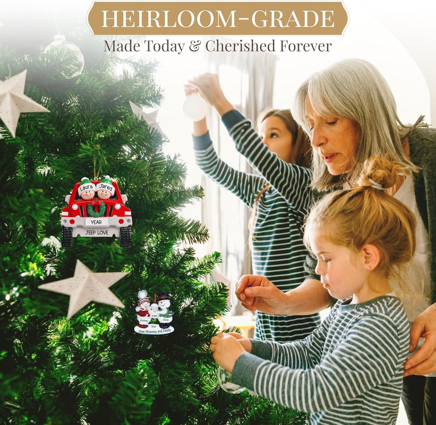 Personalized Family of 4 Ornament 2025 | Free 24h Customization | Laser Engraved Snowman Christmas Ornaments for Tree | Custom Gift Wrapped Festive Holiday Keepsake for Four Persons