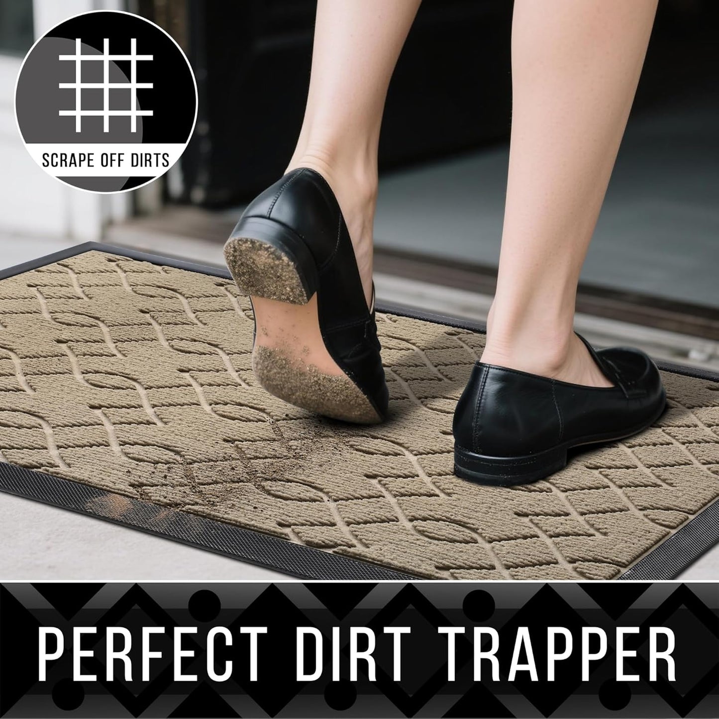 Yimobra Front Door Mat Outdoor Indoor 60x37, All-Season, All-Weather, Heavy Duty Welcome Door Mats Outside Entrance, Non Slip Porch Patio Entrance Mat, Light Beige