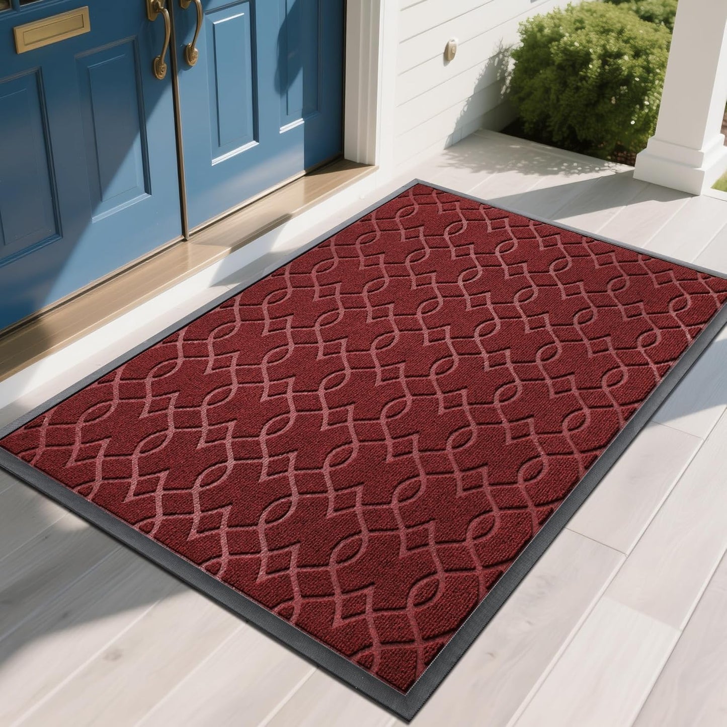 Yimobra Front Door Mat Outdoor Indoor 60x36, All-Season, All-Weather, Heavy Duty Welcome Door Mats Outside Entrance, Non Slip Porch Patio Entrance Mat, Red
