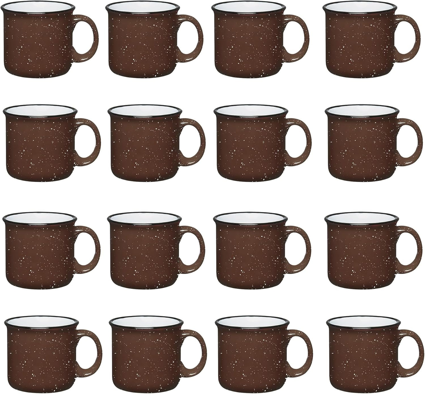 Set of 16 Ceramic Campfire Mugs – 15 Oz, Brown – Coffee & Tea Cups for Home, Work, Travel, Camping – Customizable, Great for DIY, Events, Companies