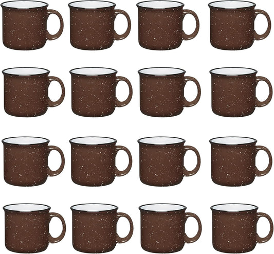 Set of 16 Ceramic Campfire Mugs – 15 Oz, Brown – Coffee & Tea Cups for Home, Work, Travel, Camping – Customizable, Great for DIY, Events, Companies