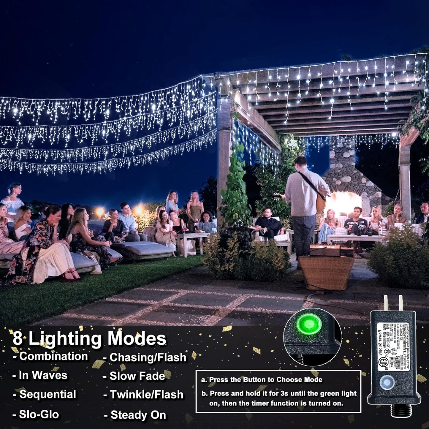Icicle Christmas Lights Outdoor, 66FT 640 LED Icicle Lights for Outside, Waterproof & 8 Modes & Timer Function, Plug in Curtain String Light for Indoor Patio Garden Party Wedding Decorations, White