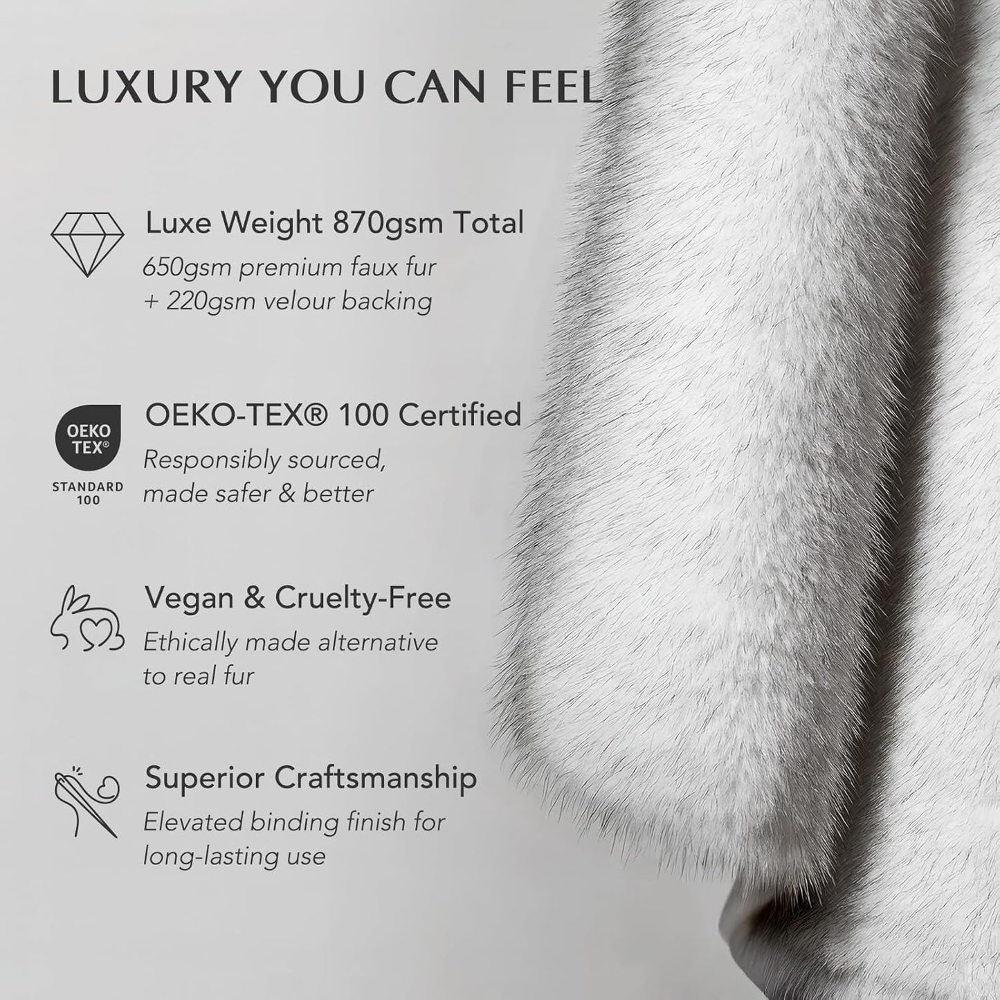 Luxury Faux Fur Throw Blanket, Soft Fluffy Faux Mink Blankets for Bed, Couch, Sofa, Thick Cozy Plush Warm Fur Throws with Reversible Velvet, Frosted White Wolf, 60"x80"