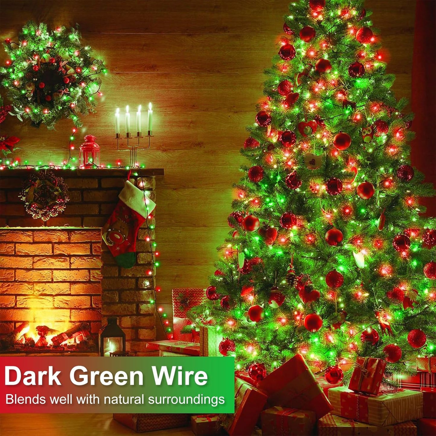 262FT 800 LED Christmas Lights, Plug in Christmas Tree Lights Outdoor with Timer and 8 Modes, Green Wire Waterproof String Light for Indoor House Yard Patio Wedding Decorations, Red Green