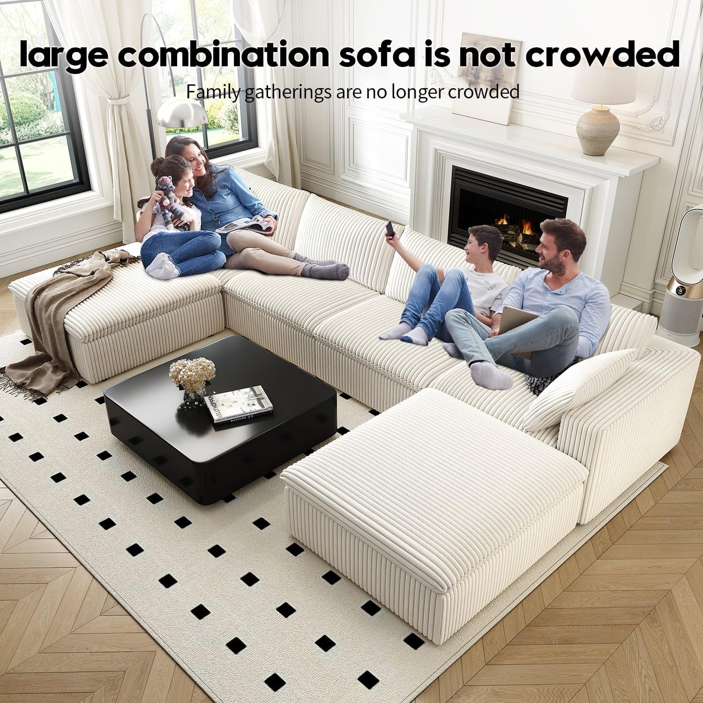 157.5" Cloud Couch Oversized Modular Sectional Sofa for Living Room,Modern Sofa with Deep Seat，U-Shape Boneless Couch with 2 Ottoman,Comfy Upholstered Couches for Apartment, Studio, Office,White