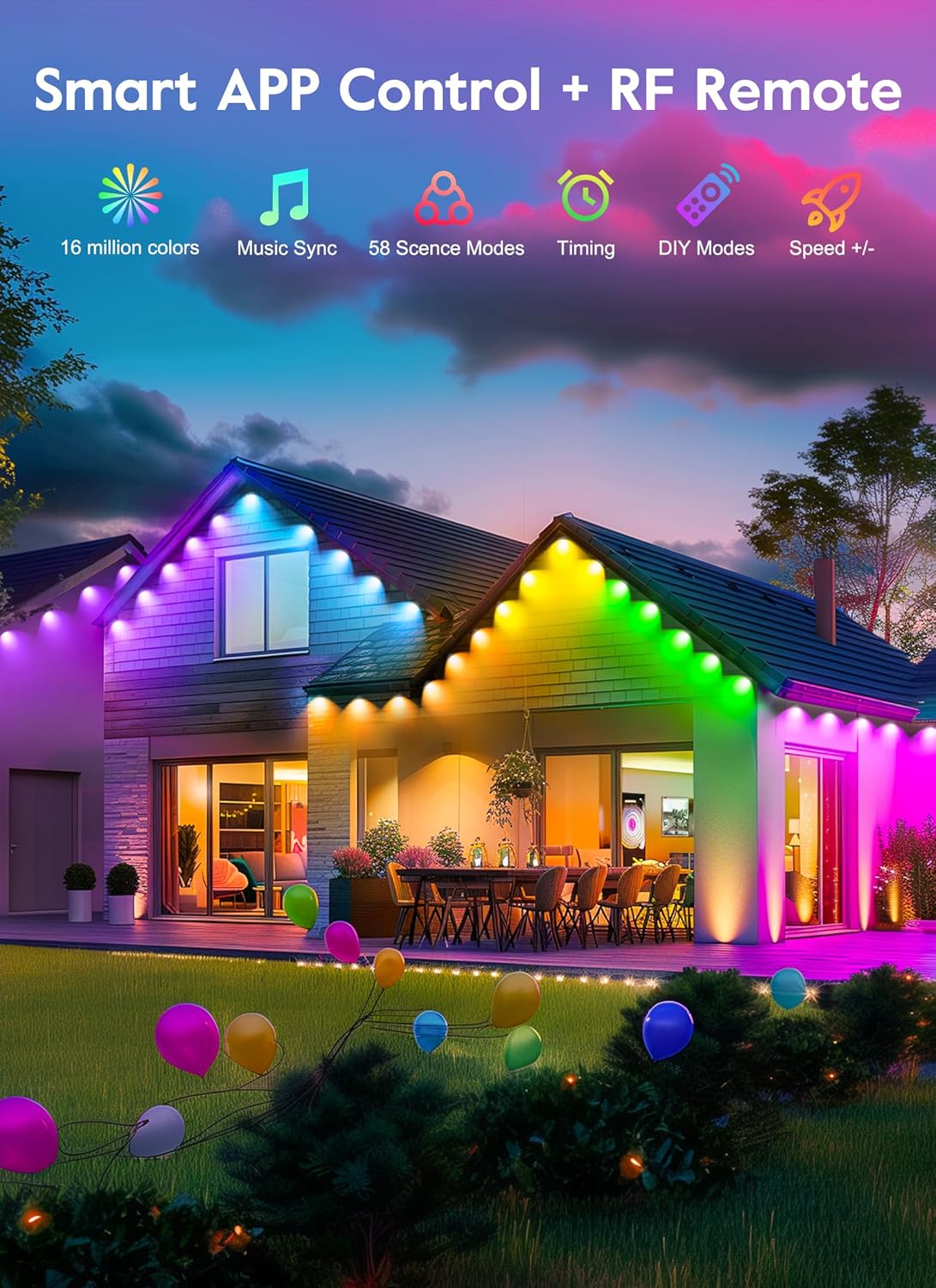 Brightown C9 LED Christmas Lights Outdoor, 100 LED RGB Smart Christmas Tree Lights with Music Sync APP Controlled, Waterproof Connectable C9 String Lights for Indoor House Party Patio Garden Decor