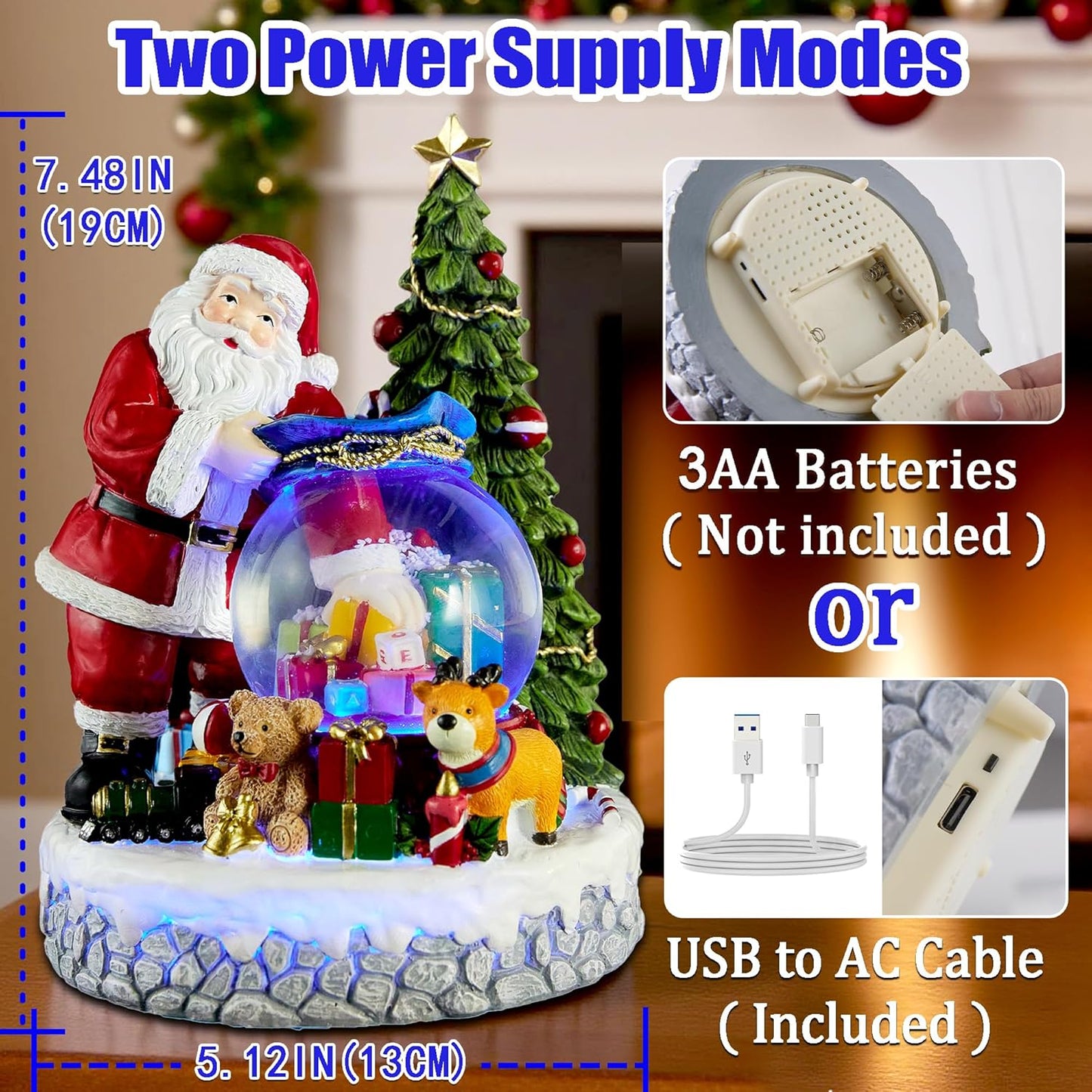 Musical Christmas Snow Globe Lantern with Colorful Lights & Snowfall - USB or Battery Operated - Indoor Holiday Decor for Christmas, Thanksgiving - Gift for Kids, Family, Colleagues