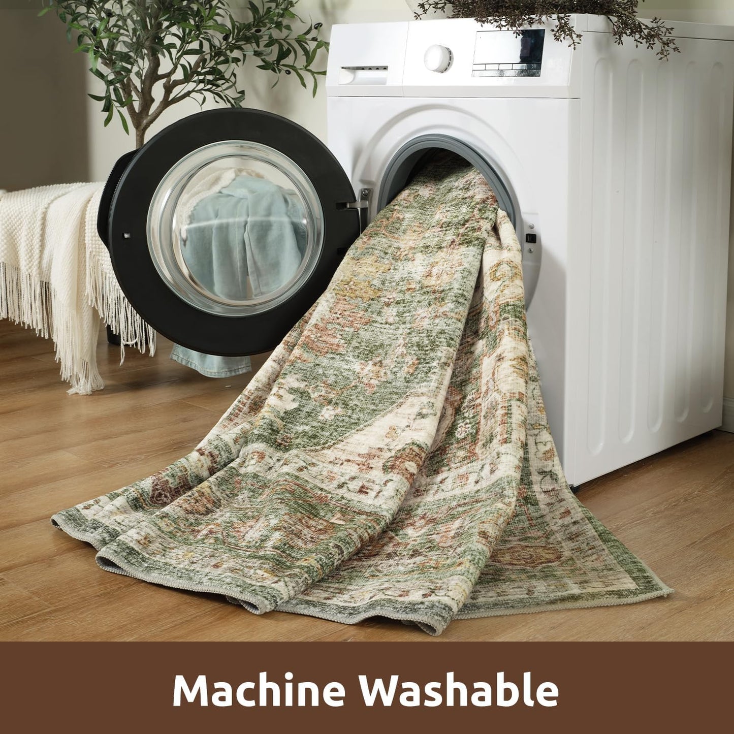 AMOAMI-4X6 Area Rugs for Living Room -Soft Vintage Bedroom Rugs-Non Slip Washable Rug-Throw for Living Room Bedroom Bedside Dining Room Office Green