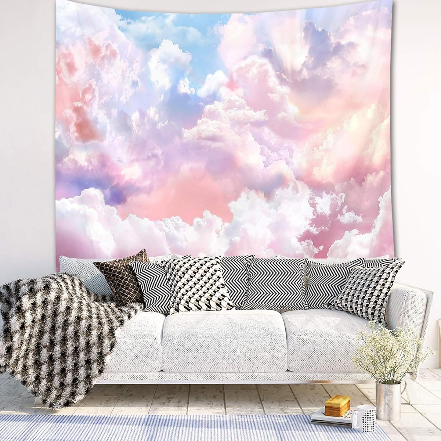 HVEST Pink Cloud Tapestry Colorful Abstract Clouds Natural Landscape Tapestries Wall Hanging for Bedroom Living Room Teen Dorm Indie Decor Poster Blanket,92.5x70.9 Inch