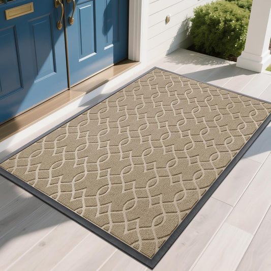 Yimobra Front Door Mat Outdoor Indoor 60x37, All-Season, All-Weather, Heavy Duty Welcome Door Mats Outside Entrance, Non Slip Porch Patio Entrance Mat, Light Beige