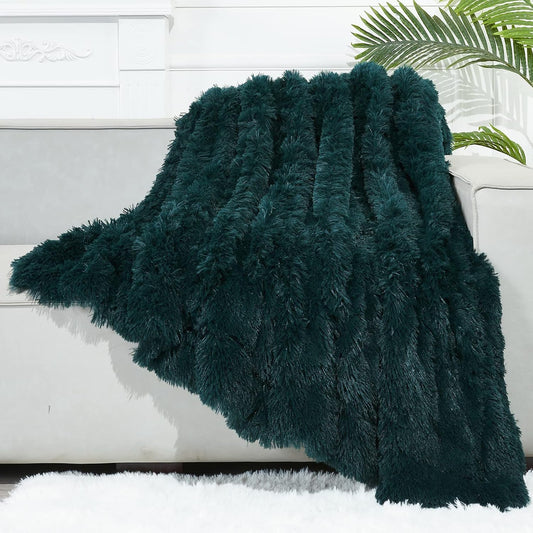 GONAAP Fuzzy Faux Fur Throw Blanket Twin Size Dark Teal Super Soft Cozy Plush Fuzzy Shaggy Blanket for Couch Sofa Bed (Dark Teal, Twin(60"x80"))