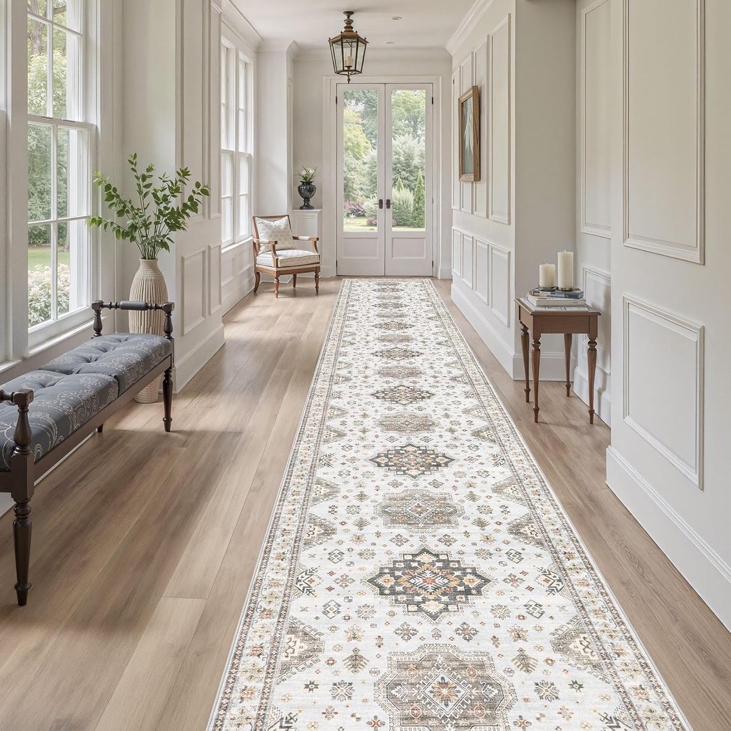 Washable 3x20 Runner Rug - Area Rugs Neutral Vintage Distressed Floral Farmhouse Boho Large Soft Floor Rug Indoor Carpet for Hallway Entryway Home - Blue Brown