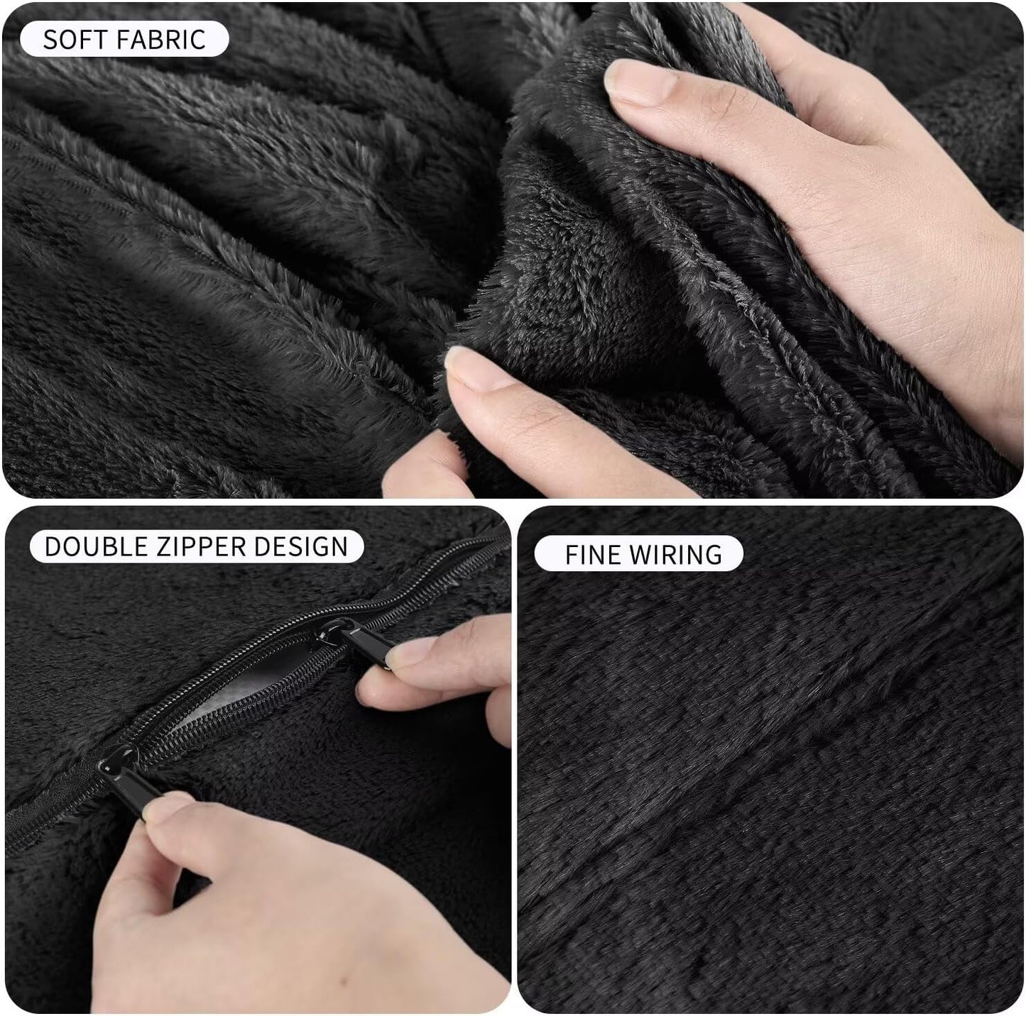 Bean Bag Chair for Adults 4FT,Soft Removable Cover for Teens/Girls Bedroom,Fluffy Giant Round Floor Beanbag Lounger Chairs (No Filler,Black)