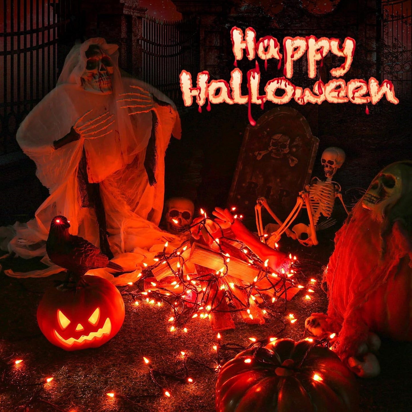 Toodour Orange Halloween Lights, 12.5ft 50 Count Incandescent Halloween String Lights, UL Certified Connectable Mini Bulbs Orange String Light for Home, Garden, Porch, Party, Indoor Decorations