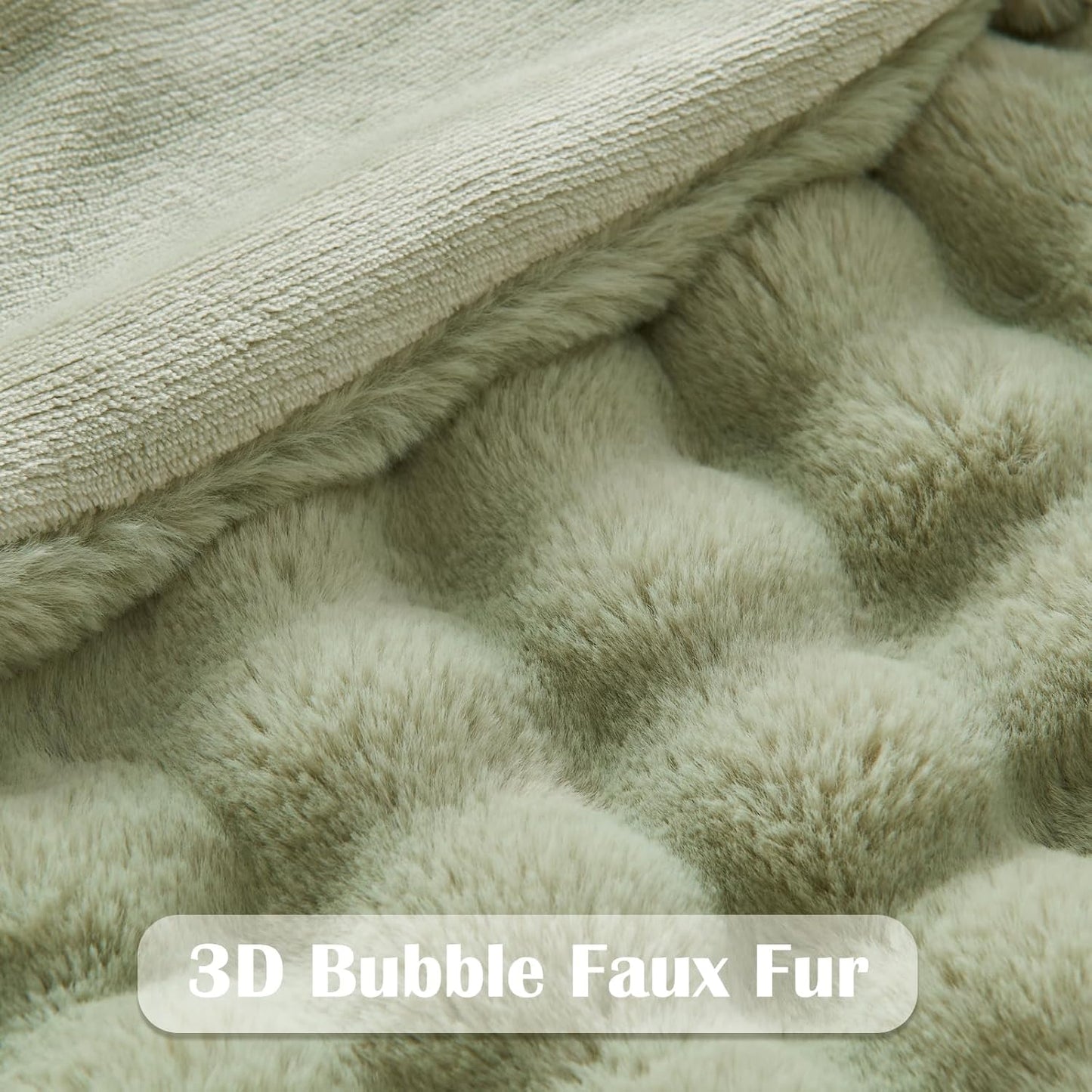 NEWCOSPLAY Faux Fur Throw Blanket Sage Green Bubble Blanket Thick Warm Soft for Couch Sofa Bed 550GSM (Sage Green, Throw(50"x60"))