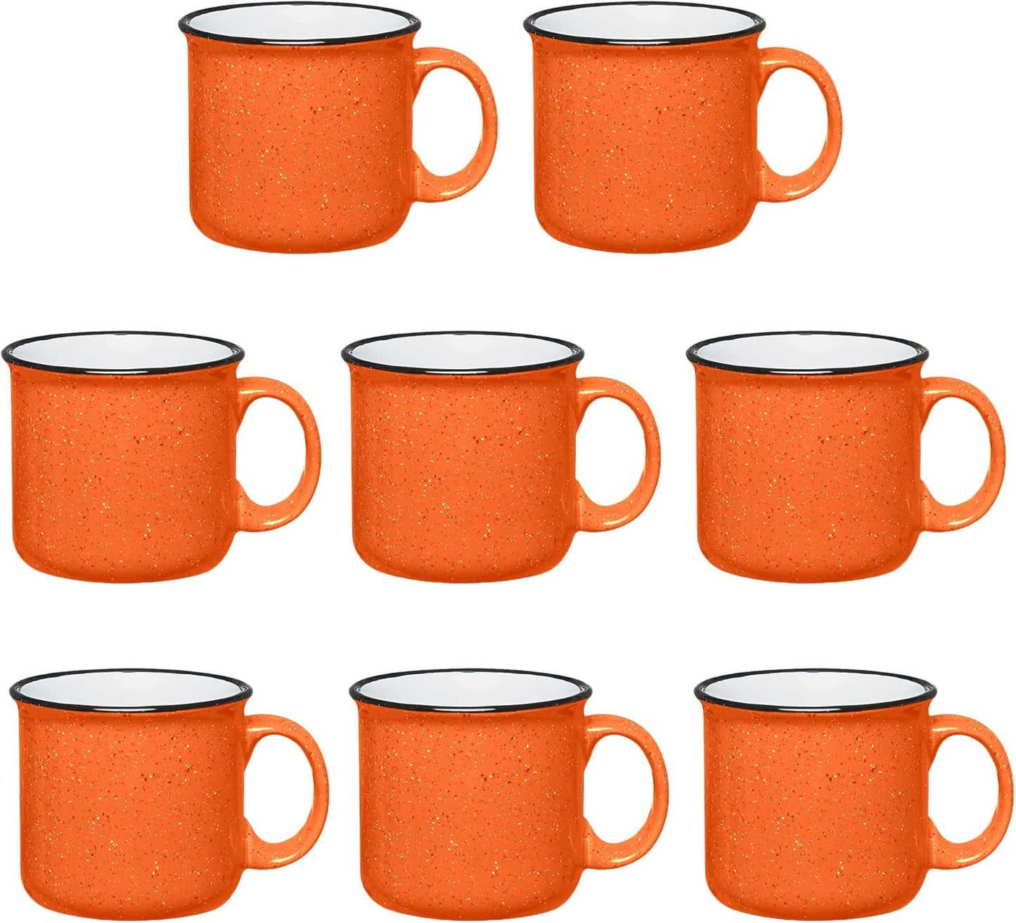 Set of 8 Ceramic Campfire Mugs – 15 Oz, Orange – Coffee & Tea Cups for Home, Work, Travel, Camping – Customizable, Great for DIY, Events, Companies