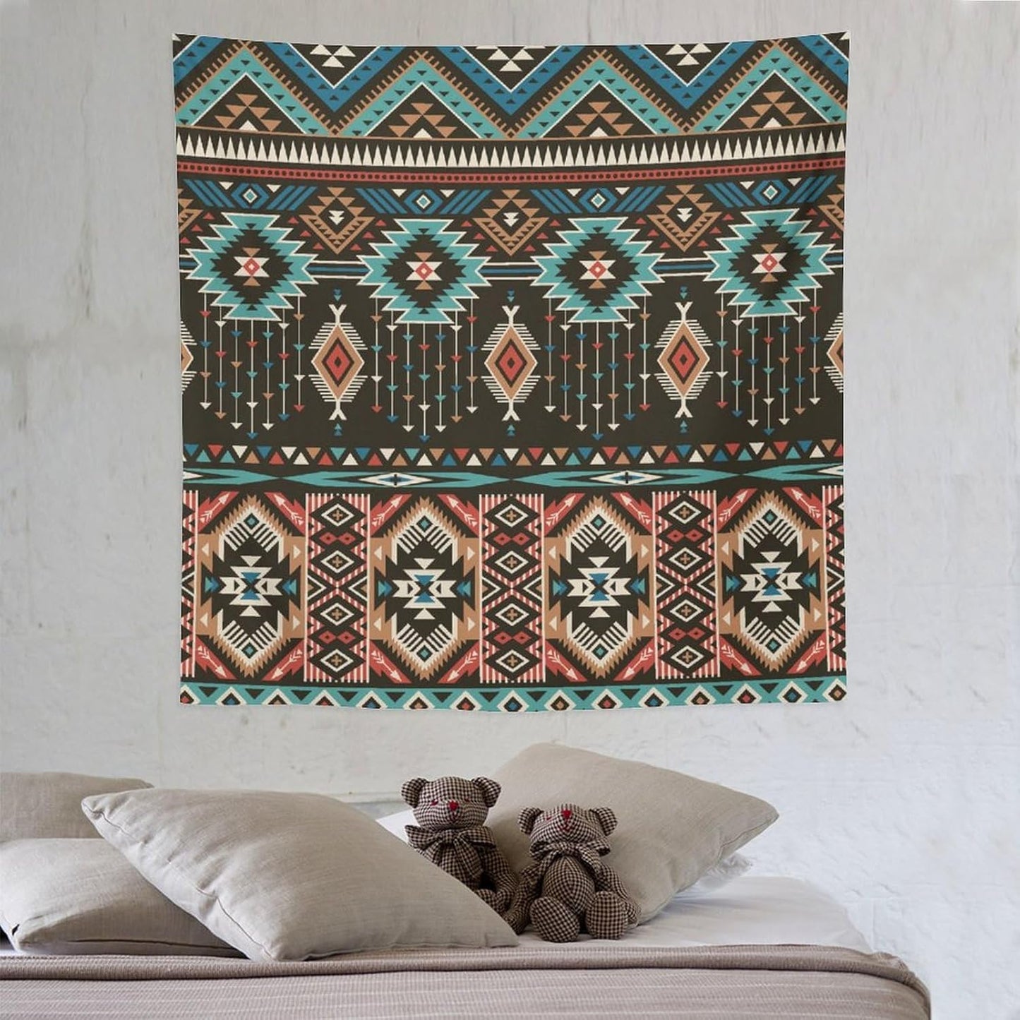 HZOHNAGO Aztec Tapestry Turquoise Blue and Brown and Native American Tribal Pattern Printed Wall Tapestry Wall Hanging for Bedroom Living Room Dorm 60" W x 60" H