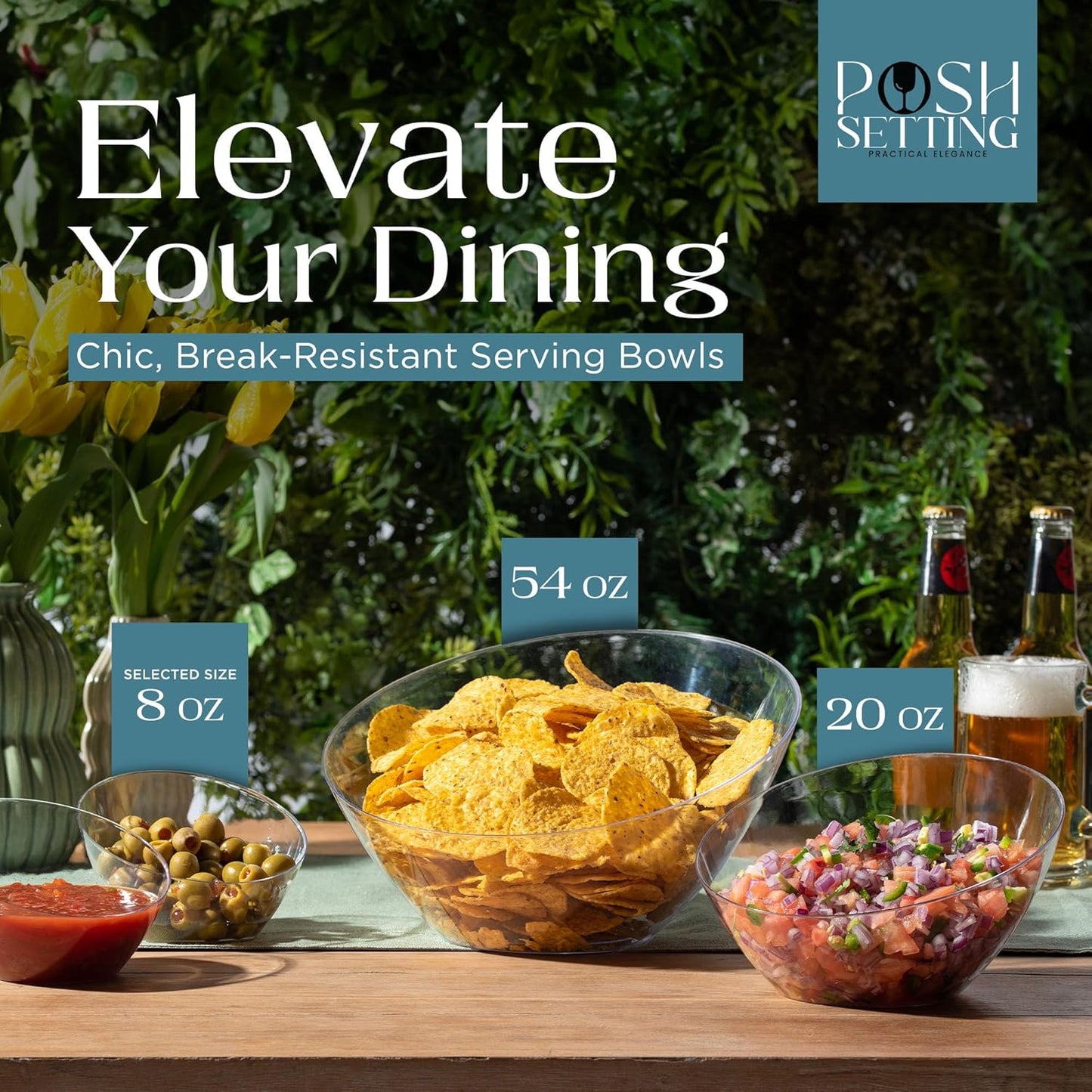 Posh Setting Clear Serving Bowls Small Hard Plastic Candy Bowl for Weddings, Buffet, Offices, Disposable Small Angled Bowls for Party's, Salads, Snacks and Fruit Bowl 5 Pack