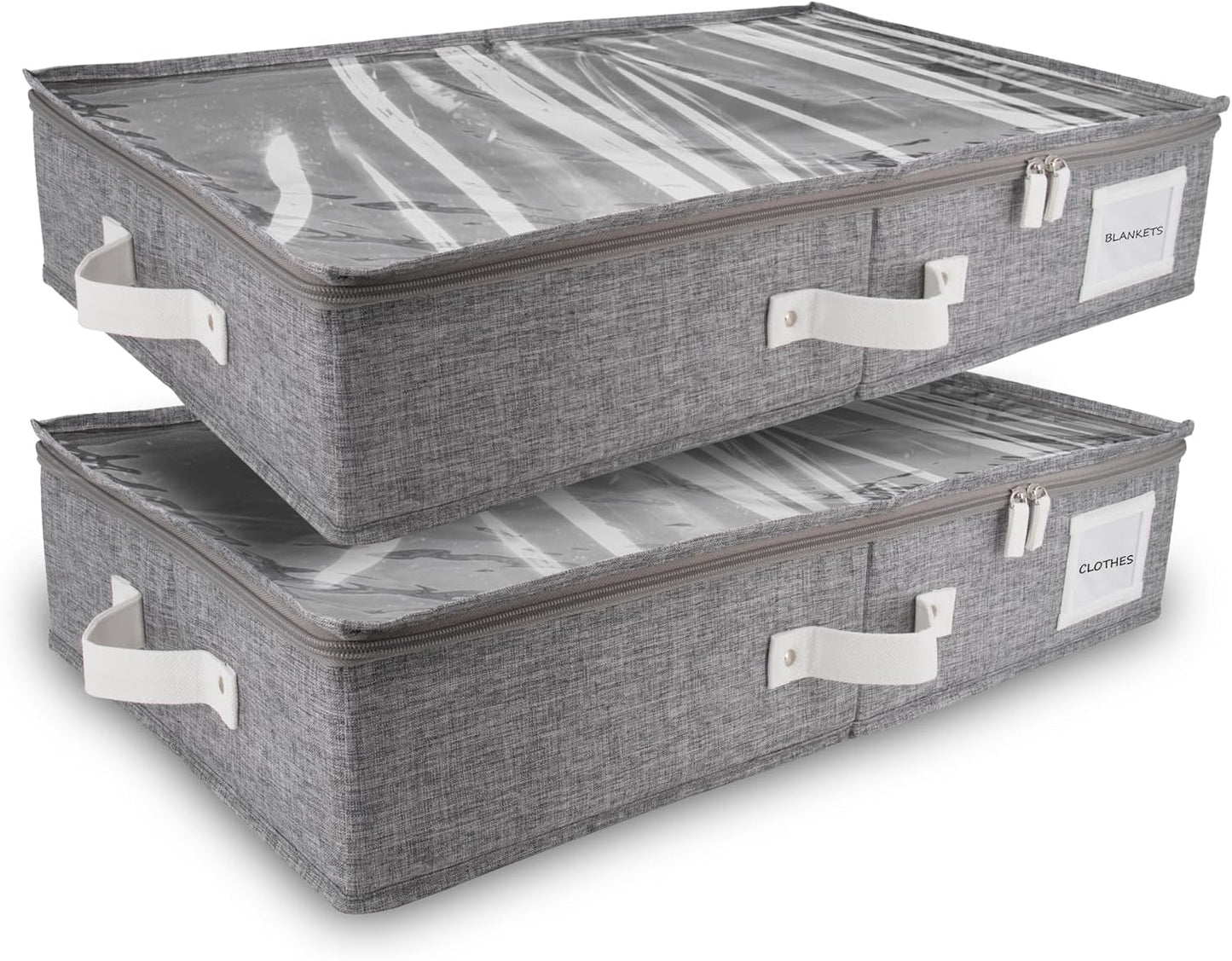 HOMELUX THEORY 2pc Under Bed Storage Containers, Bedroom Under the Bed Drawer Storage Organizer with Bins and Lids, Medium Underbed Clothes Storage Box Ideal for Blanket, Fabric, & Shoes (LightGray)