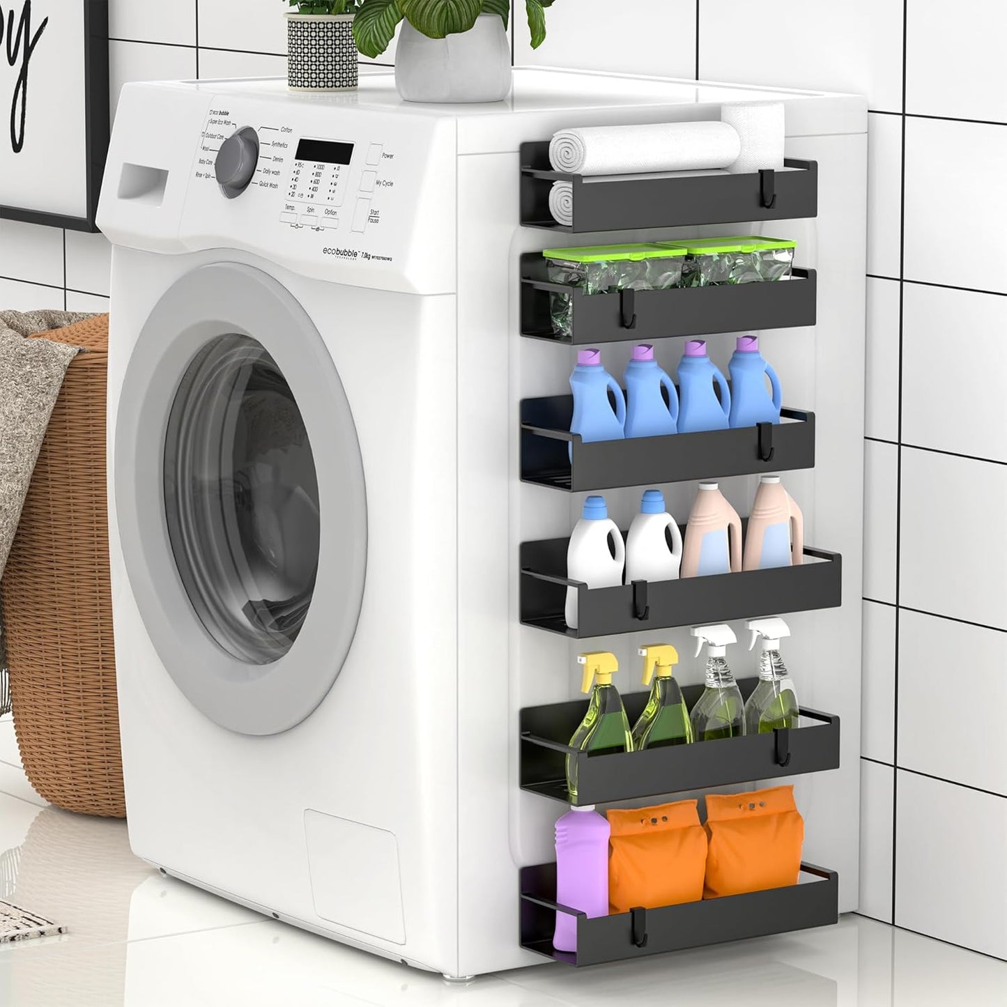 6 Pack Magnetic Spice Rack Organizer for Refrigerator and Oven, Black Fridge Organizers and Storage for Kitchen