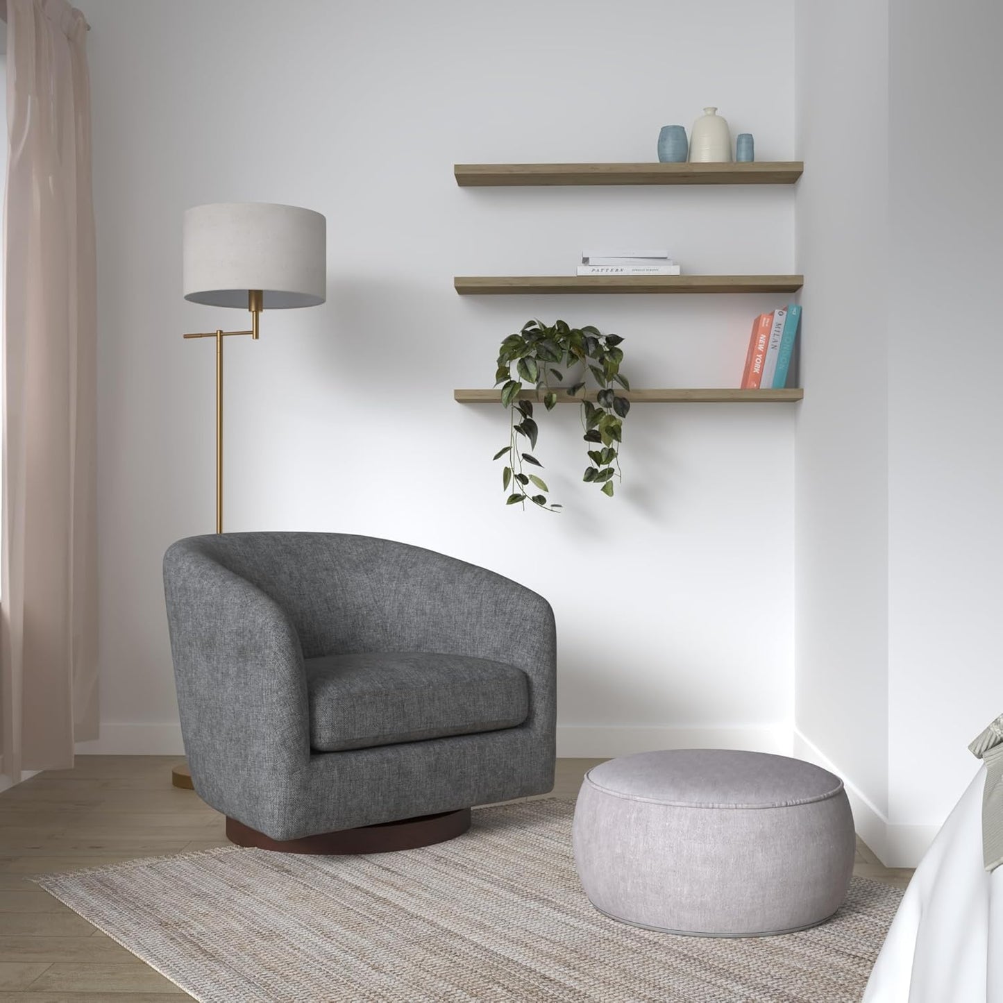 CHITA Swivel Accent Chair, FSC Certified Upholstered Fabric Barrel Chair for Living Room, Fully Assembled, Dark Grey