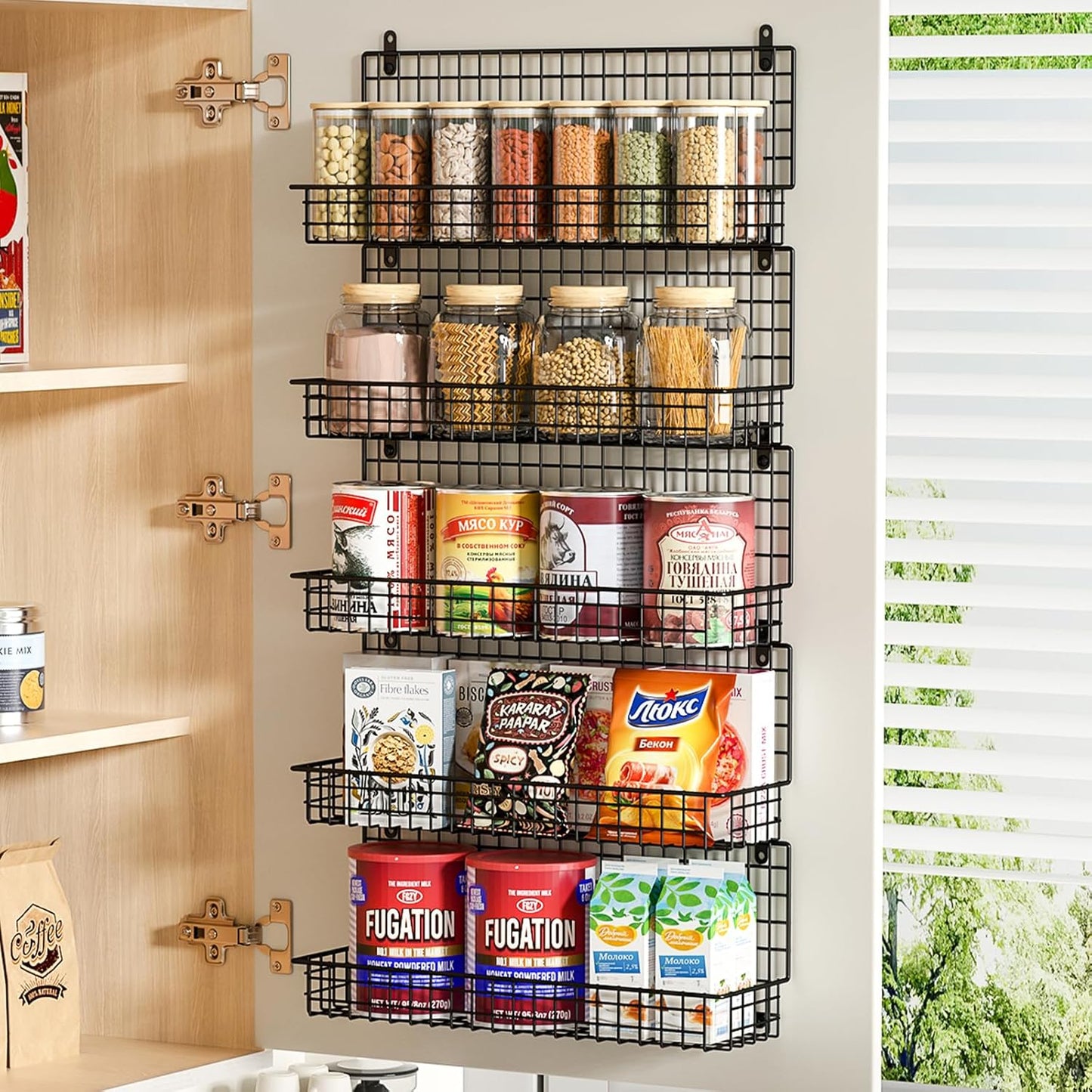 X-cosrack Spice Rack Wall Mount, 5 Tier Large Spice Rack Organizer for Efficient Storage, Height-Adjustable Hanging Spice Shelf for Kitchen and Pantry, Up to Storage 90 Jars(Patent No.:D909138S)