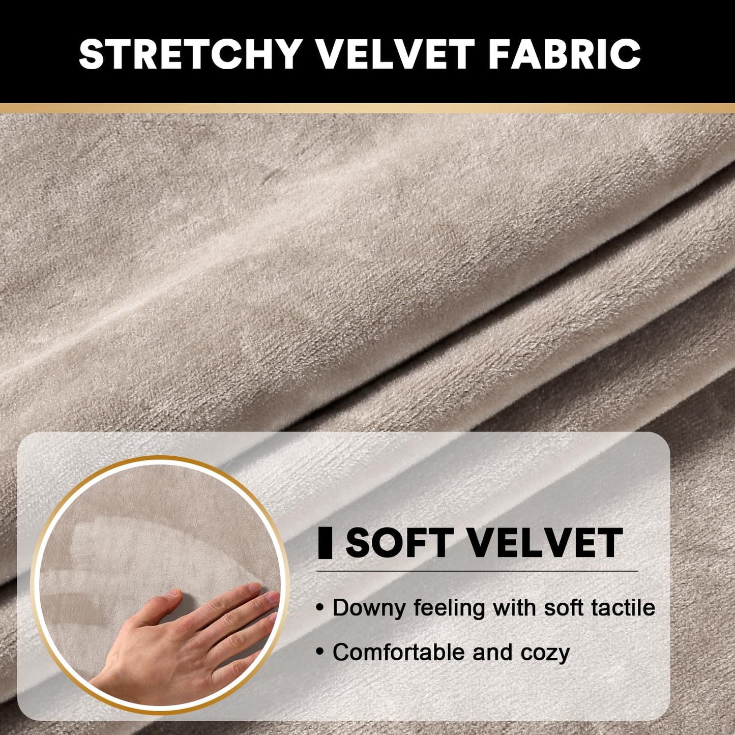 PrinceDeco Stretch Velvet Couch Cushion Cover,Soft Fitted Cushion Slipcover for Arm Chair Sofa Cushion Furniture Protector Seat Cushion Sofa Cover Width Up to 29.5", Oatmeal