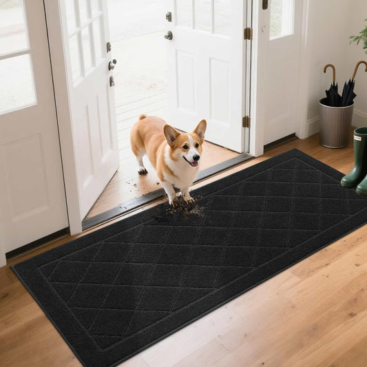 BEQHAUSE Dirt Trapper Door Mat 24" x 60", Doormat Non-Slip Entryway Rugs Washable, Dog Door Mat Stain Resistant and Absorbent Welcome Floor Mat for Front Back Door, Muddy Wet Shoes & Paws, Black