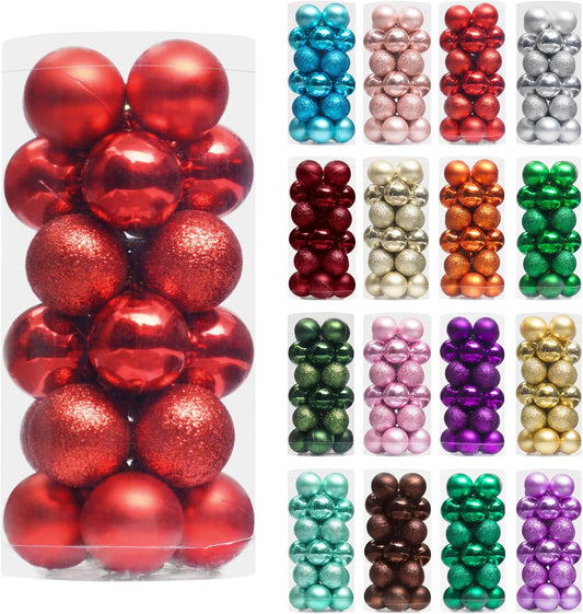 XmasExp 24ct Mini Christmas Ball Ornaments Shatterproof Christmas Ornaments Set Decorations for Xmas Tree Balls 30mm/1.18" (Red)