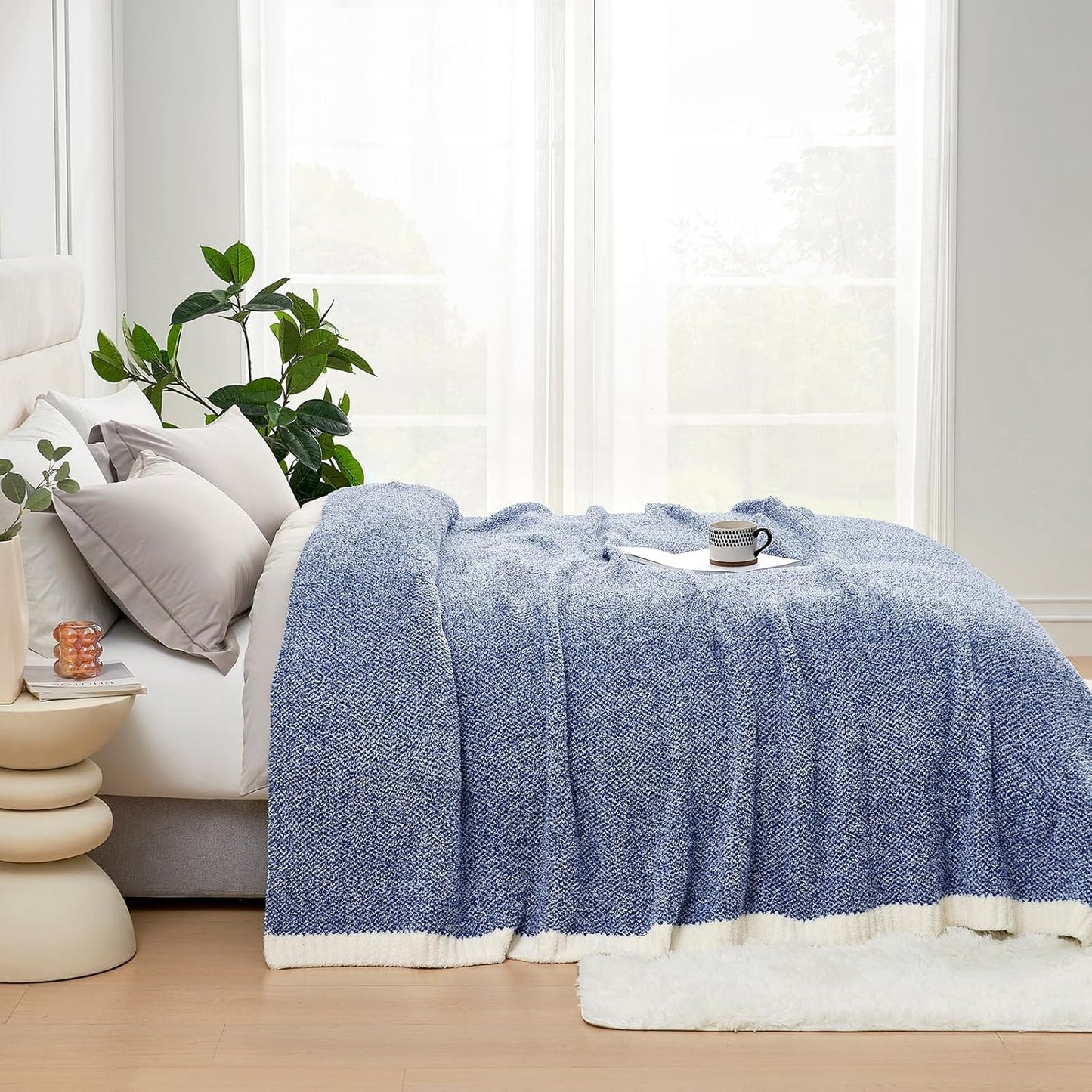 Snuggle Sac Queen Size Bedding Blankets, Super Soft Warm Oversized Blankets for Bed, Cozy Knit Fuzzy Plush Bed Blankets,Heather Royal Blue,90x90 inches
