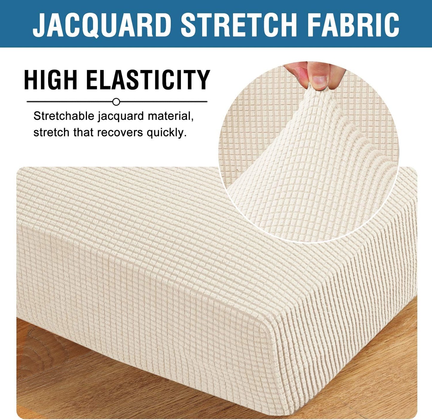 H.VERSAILTEX Super Stretch Individual Seat Sofa Covers Couch Slipcover Sets Thick Jacquard Textured Twill Fabric (3 Piece XL Sofa Cushion Covers, Natural)