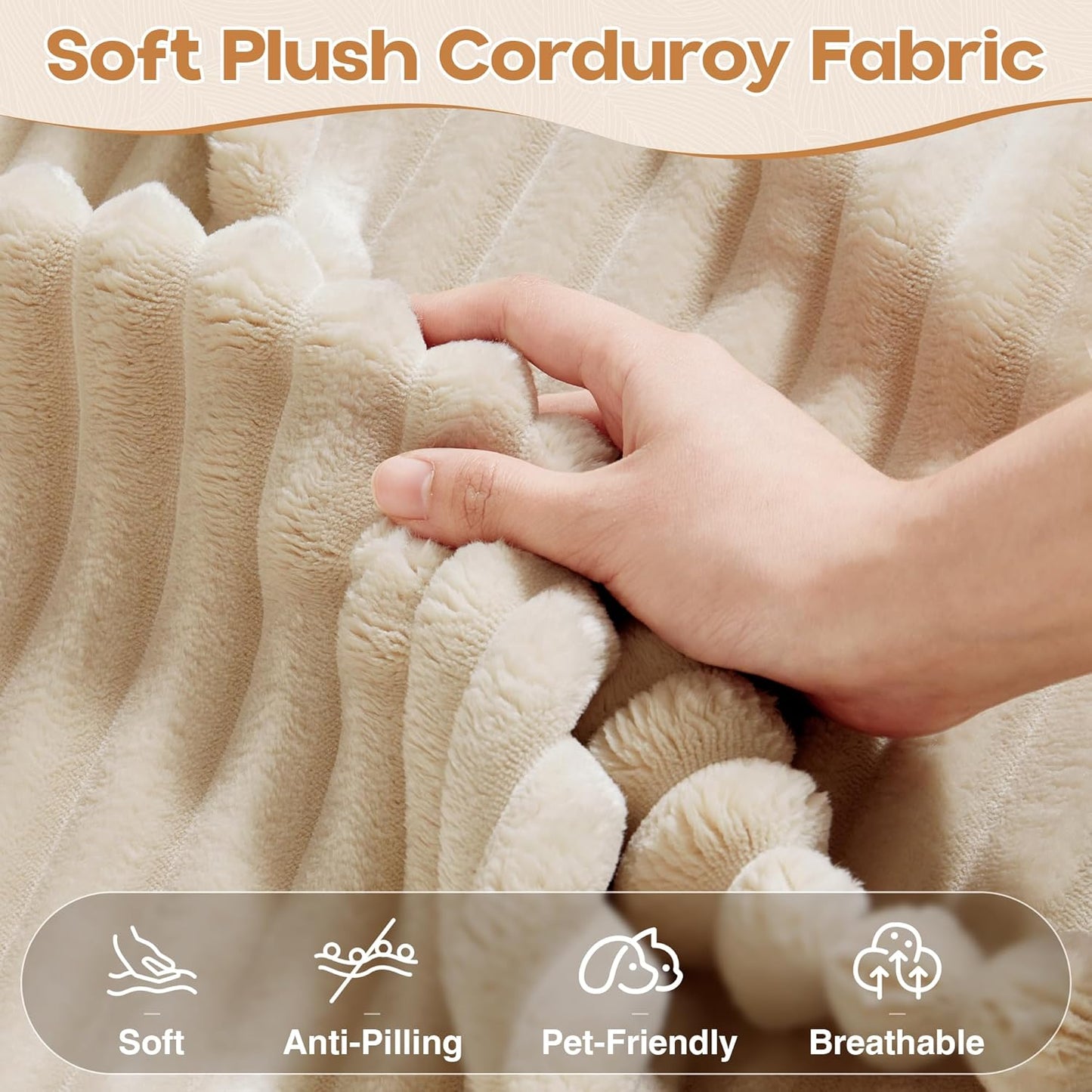 Cloud Sectional Couches for Living Room,U Shaped Modular Sofas No Assembly,133x68 Inches Plush Corduroy Oversized Floor Couch Set with Deep Seat Chaise,Beige