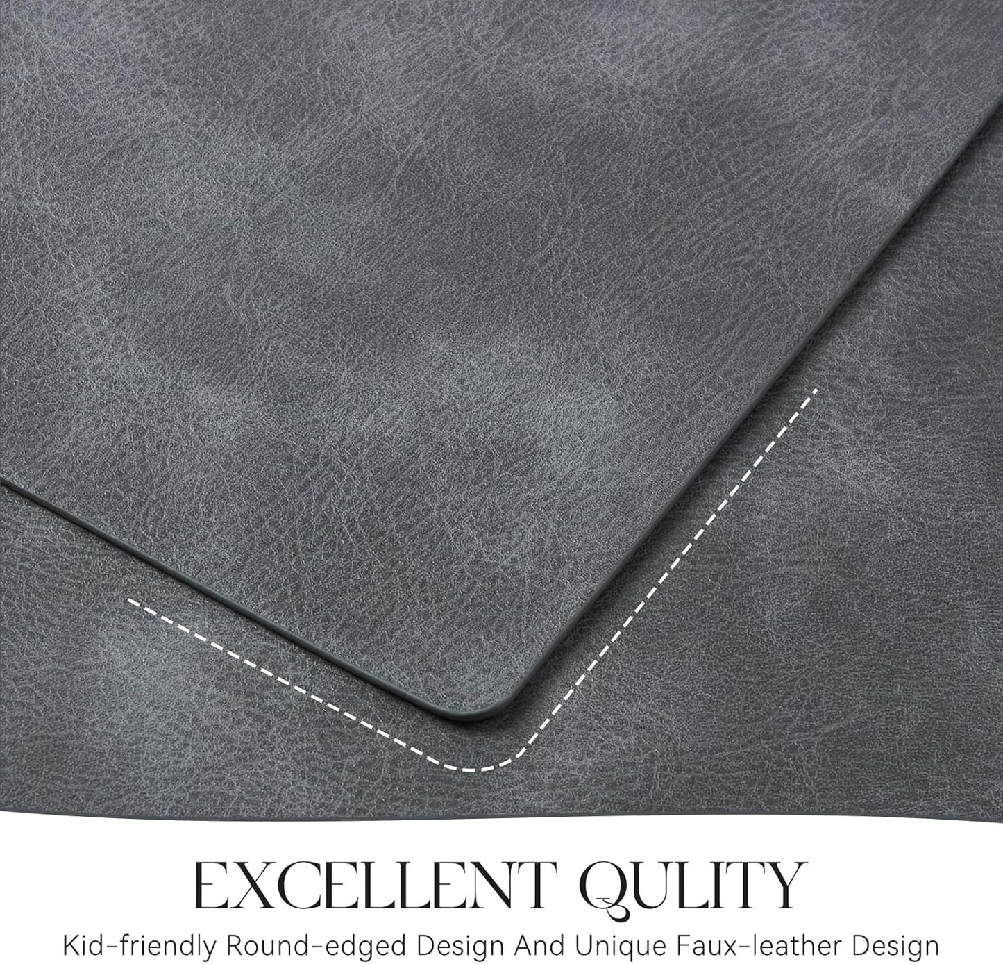 MOSAYT Vinyl Placemats Set of 8-12 X 17 Inch - Faux Leather 100% Waterproof Oil-Proof Wipeable PU Place Mats, Heat Resistant Reversible Table Mats for Kitchen, Dining, Outdoor (Grey)