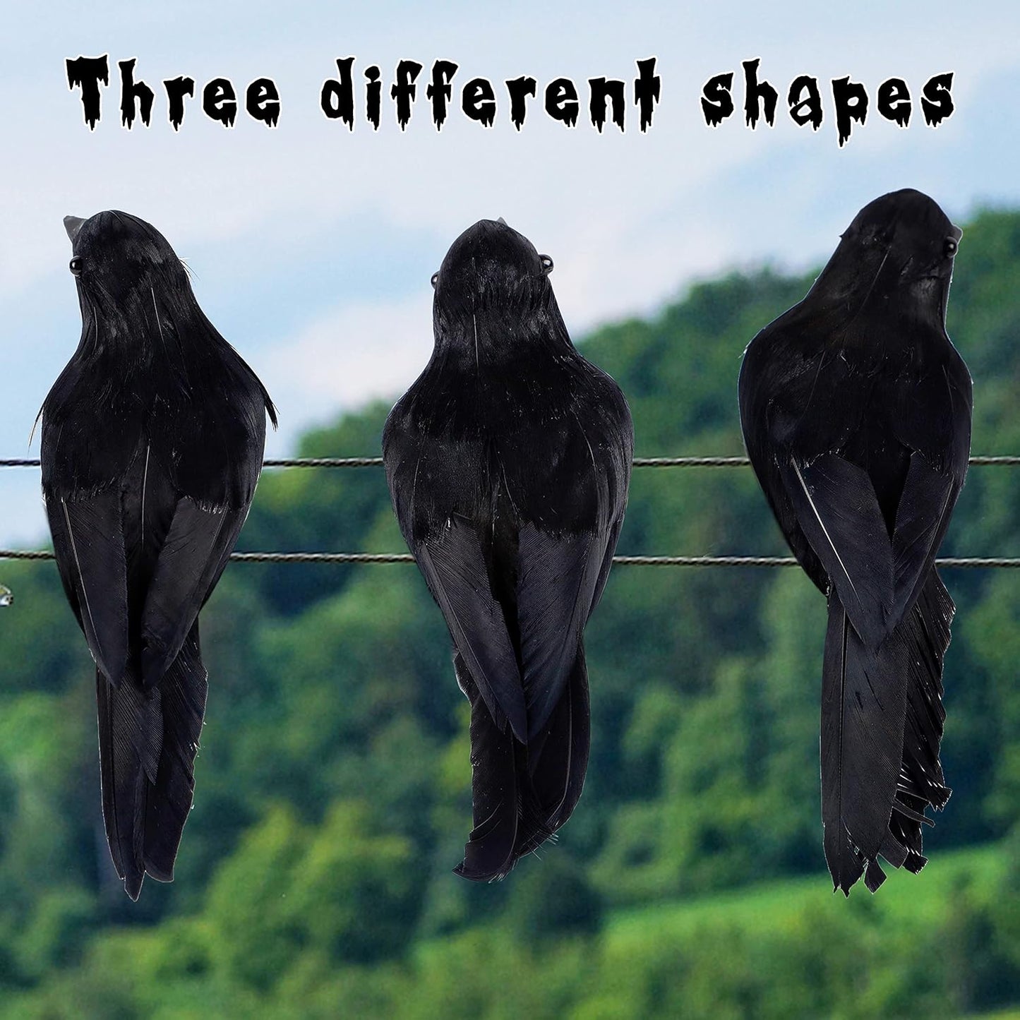 ATDAWN 12 Pack Halloween Black Feathered Crows, Realistic Looking Halloween Birds Decoration