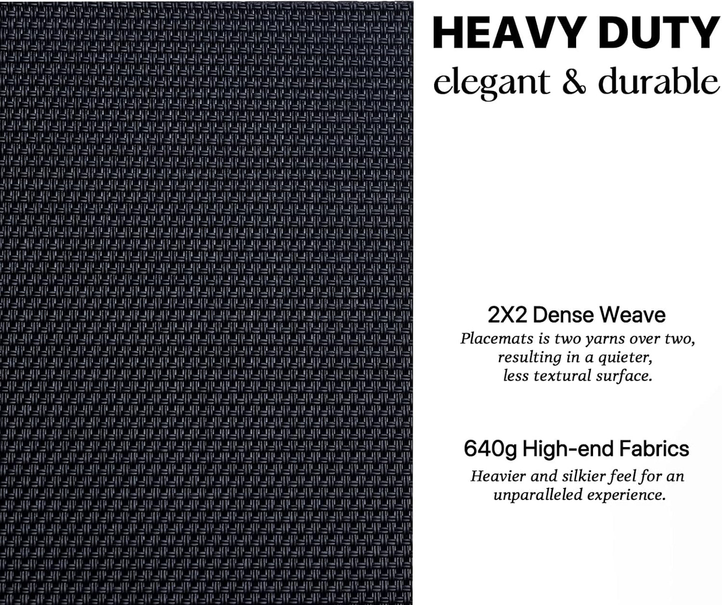 LEXMORE PlaceMats Set of 12 Vinyl/Plastic Woven Place Mats for Kitchen Table Indoor/Outdoor Washable PlaceMat Wipeable Dining Table Mats(Black)