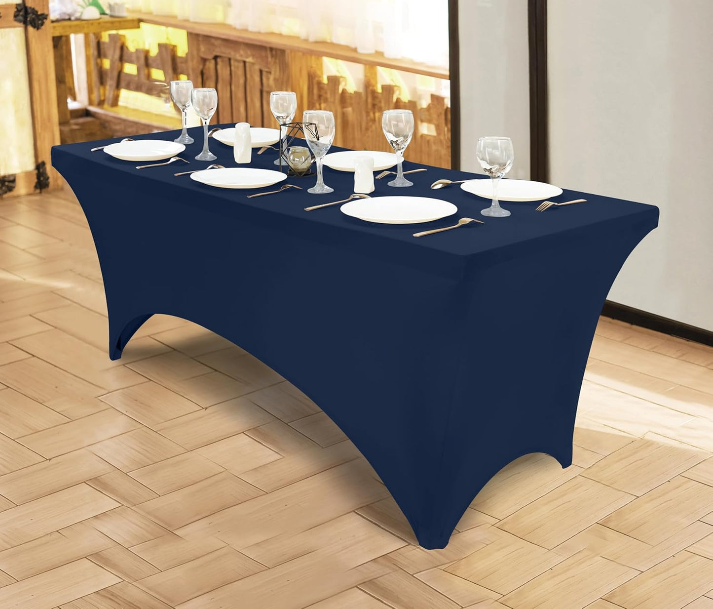 Utopia Kitchen 6ft Spandex Table Cloth Rectangle [1 Pack, Navy Blue] 200GSM Premium Stretch, Lycra, Washable and Wrinkle Resistant Table Cover Fitted for Event, Wedding, Banquet [72Lx30Wx30H Inch]