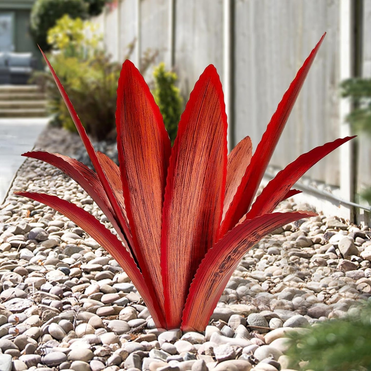TOMBABY Enlarge Thickened Wind Resistant Metal Agave Garden Art Metal Plant Country Garden Sculpture Statue Outdoor Decoration Agave Metal Plant Courtyard Garden Lawn Ornament Gift (1, 12 Leaves red)