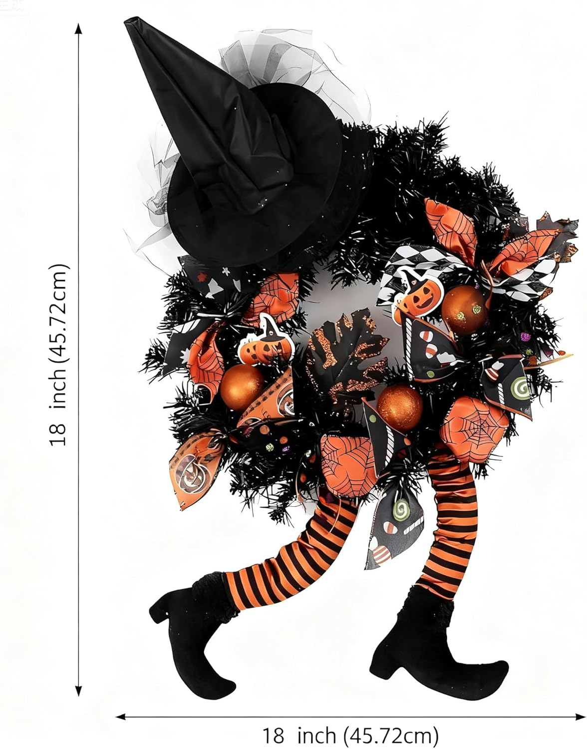 Happy Halloween Wreath for Front Door Decoration with Skeleton Artificial Bone Orange Ornaments Maple Leaf for Party Decor (Halloween Orange)