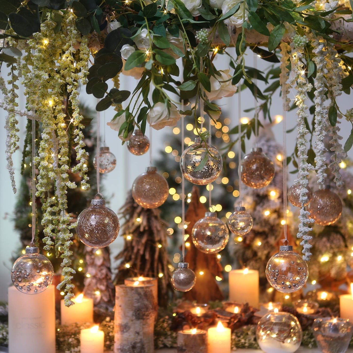 Sea Team 50mm/1.97" Shatterproof Clear Plastic Christmas Tree Ball Ornaments Set, Decorative Hanging Transparent Xmas Baubles with Stuffed Delicate Decorations (30 Counts, Champagne)