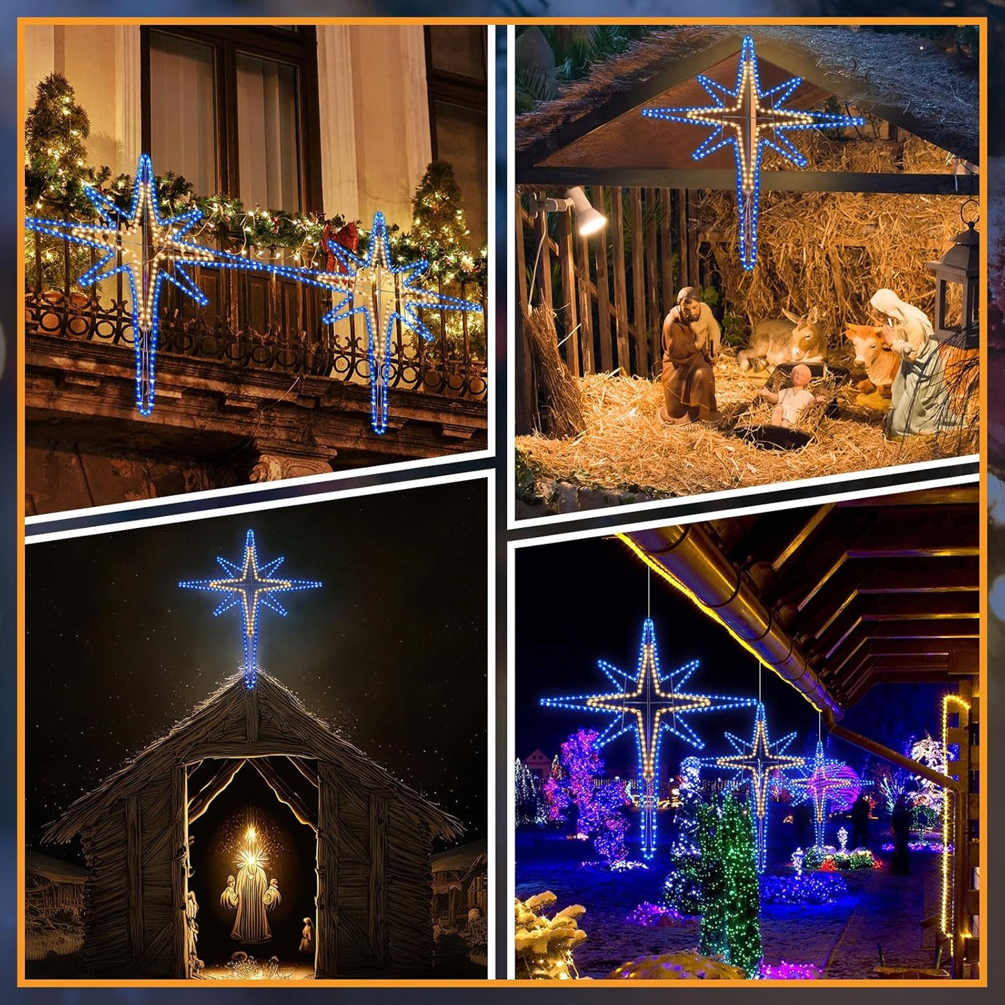 43" Christmas Star of Bethlehem LED Star Hanging Lights Nativity Holy Family Light for Door Window Porch Wall Decoration Plug Operated Lighted Hanging Tree Topper(Warm Light)