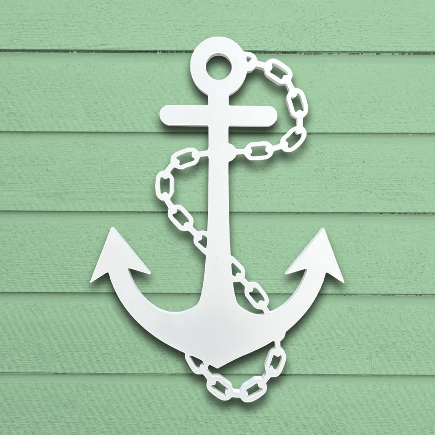 Outdoor Anchor Wall Decor, Nautical Beach House Sign, Weatherproof PVC Anchor with Chain, Ocean Marine Art for Indoor Outdoor Use, 2 Foot