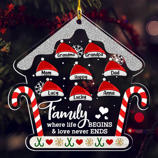 Personalized Chrismas Ornament 2025 - Love Never Ends, Custom Name Charms Family Members up to 10 People, for Family, Friends, and Loved Ones